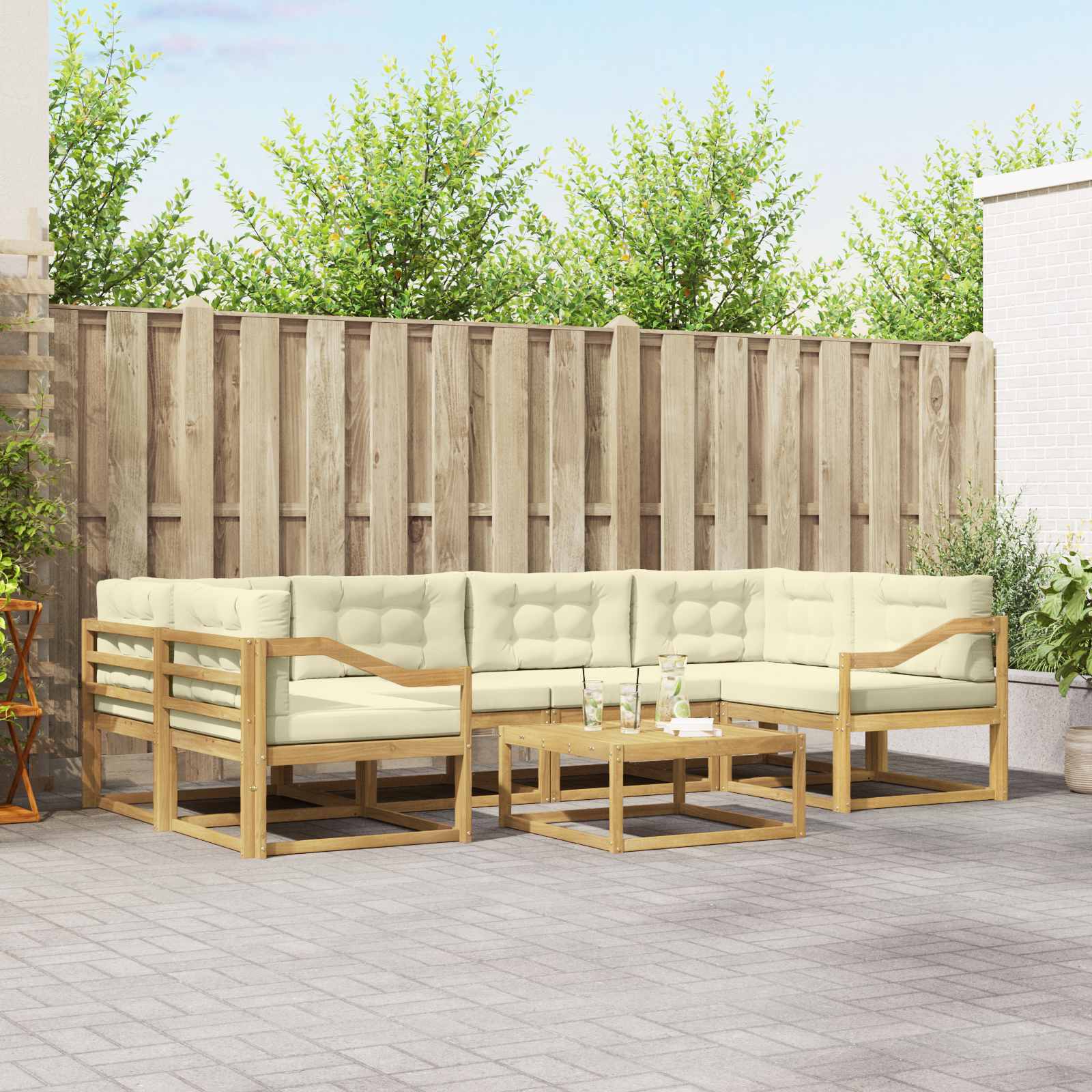 Set vanjskih sofa s jastukom 5 pcs Bijela i krem