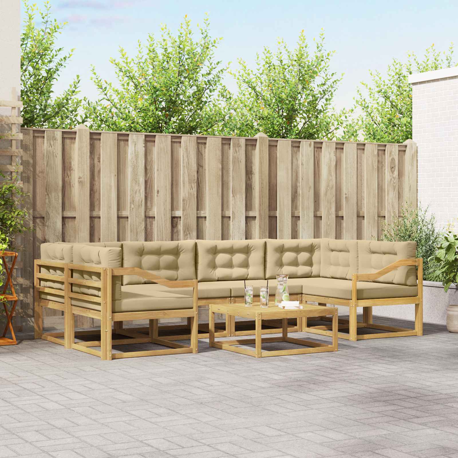 Set vanjskih sofa s jastukom 5 pcs Bijela i bež