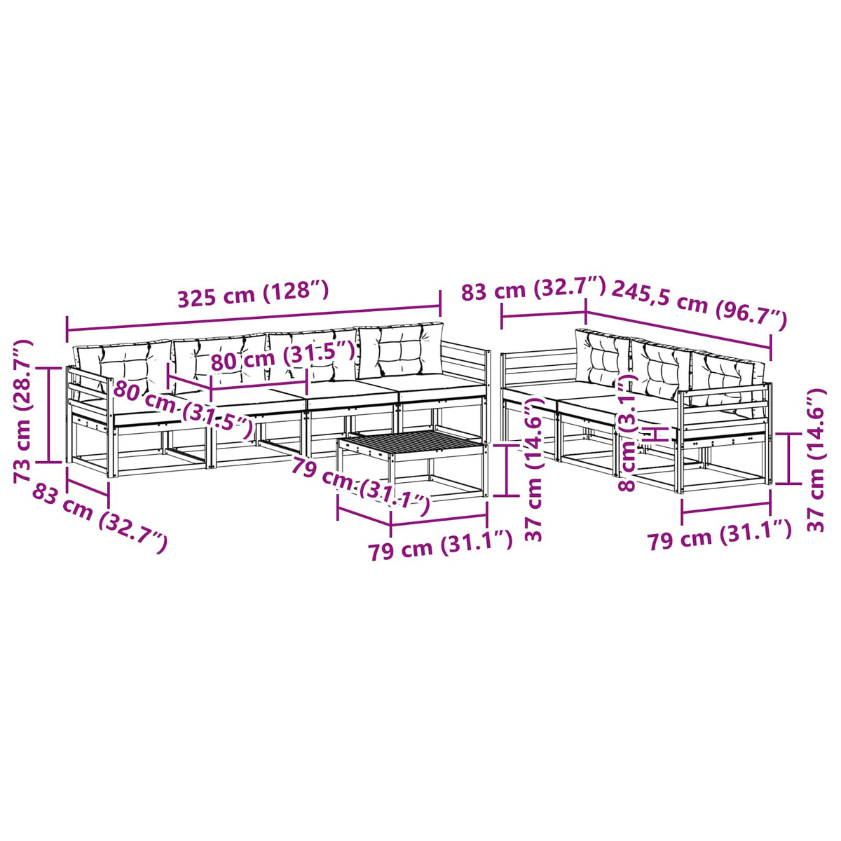 Set vanjskih sofa s jastukom 7 pcs Bijela i antracit