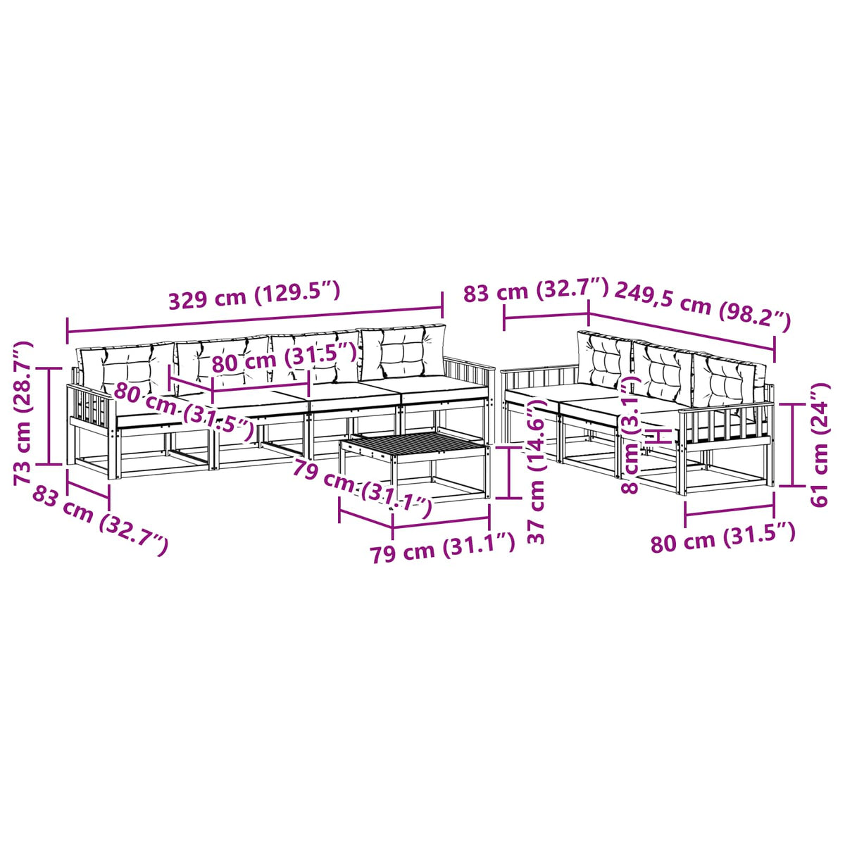 Set vanjskih sofa s jastukom 7 pcs Bijela i bež