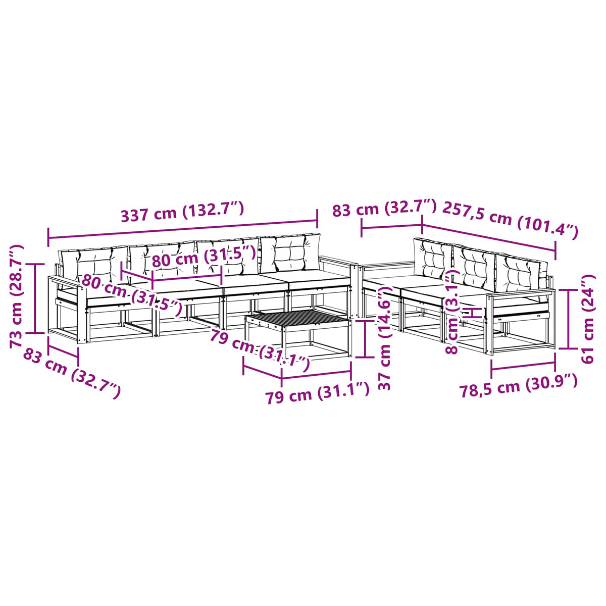 Set vanjskih sofa 7 kom. Bijela i antracit
