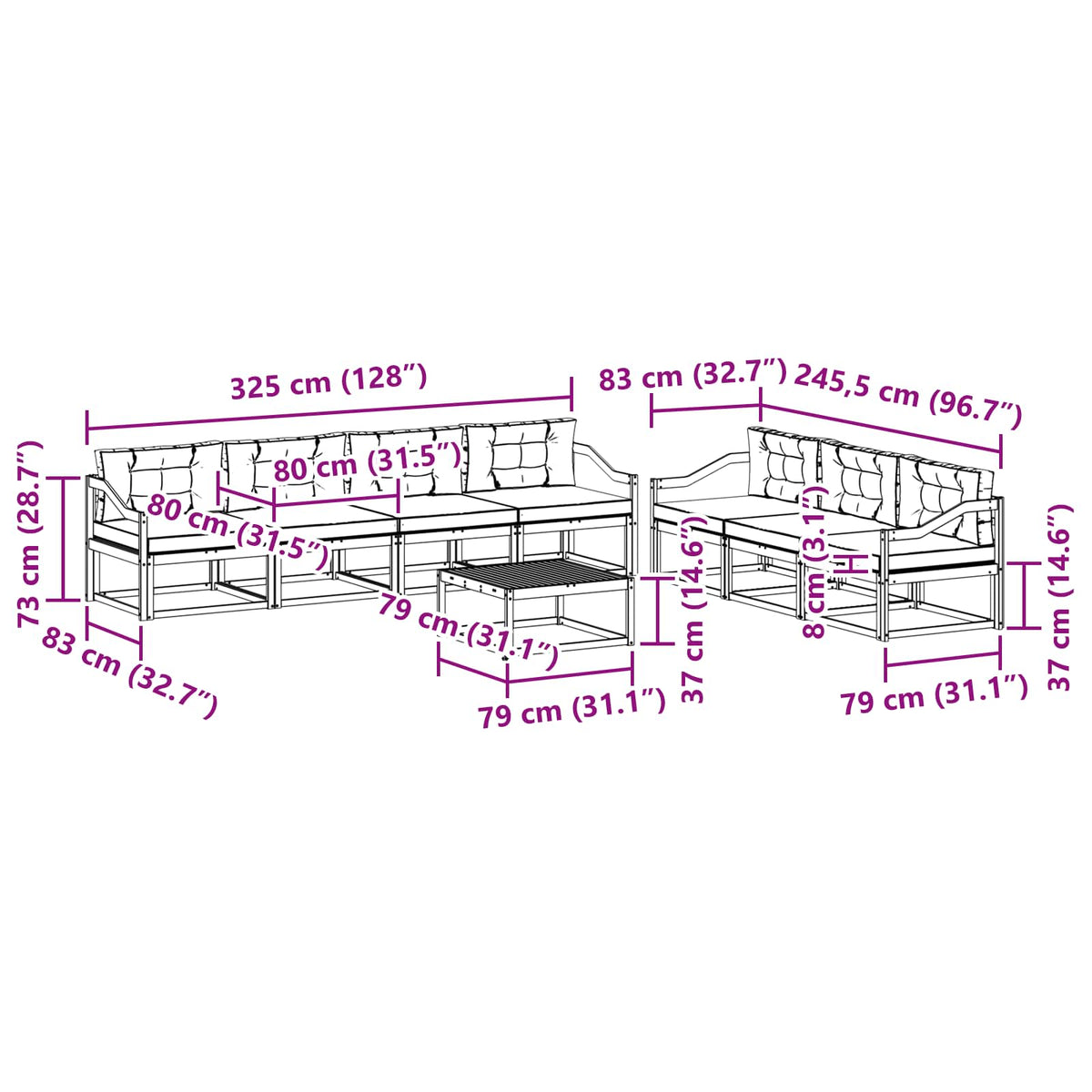 Set vanjskih sofa 7 kom. Bijela i bež