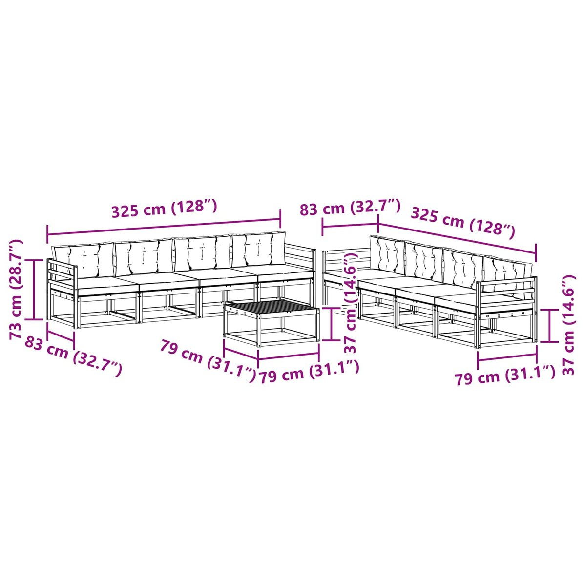 Set vanjskih sofa 9 pcs Bijela i antracit 79 x 79 x 37 cm