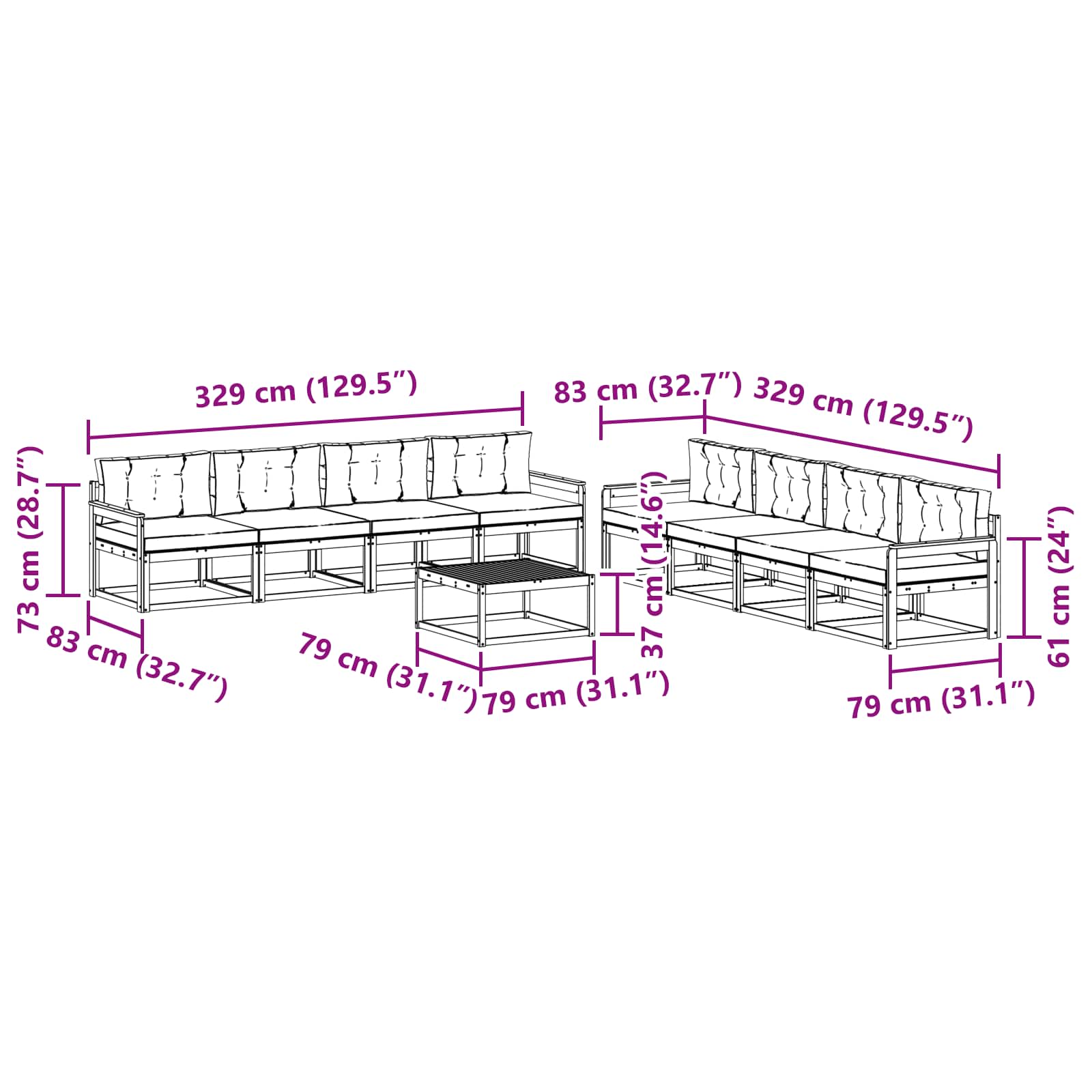 Set vanjskih sofa 9 pcs Bijela i svjetlosiva 79 x 79 x 37 cm