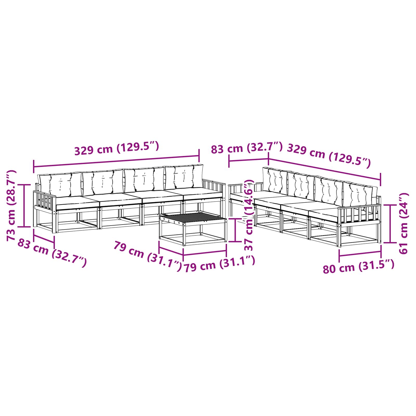 Set vanjskih sofa 9 pcs Bijela i krem 79 x 79 x 37 cm Poliester