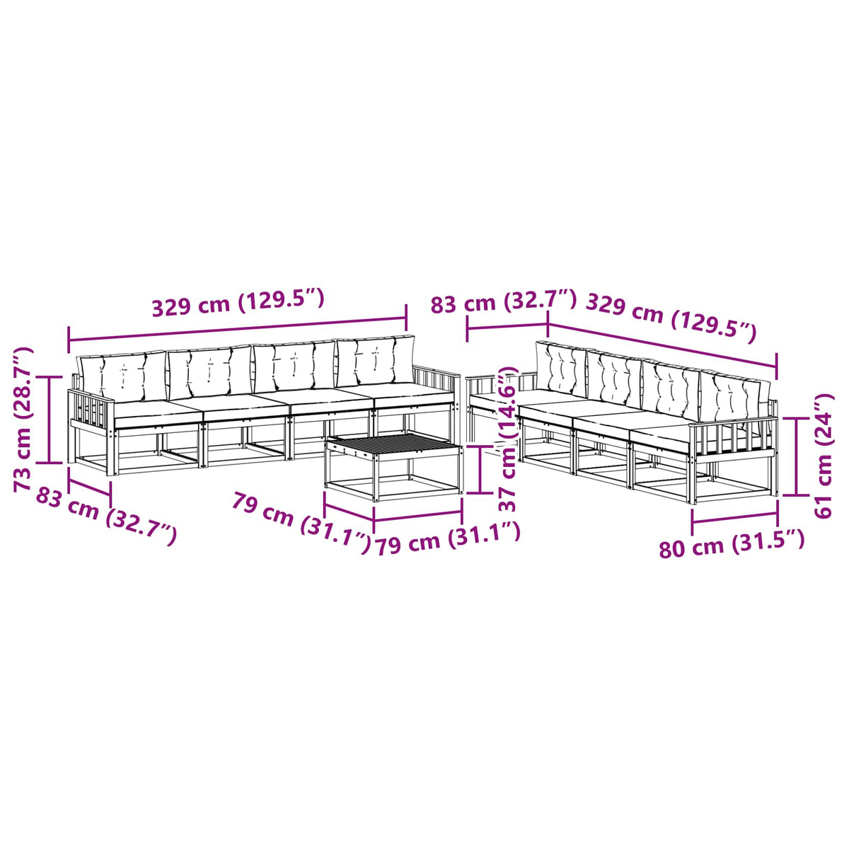 Set vanjskih sofa 9 pcs Bijela i svjetlosiva 79 x 79 x 37 cm