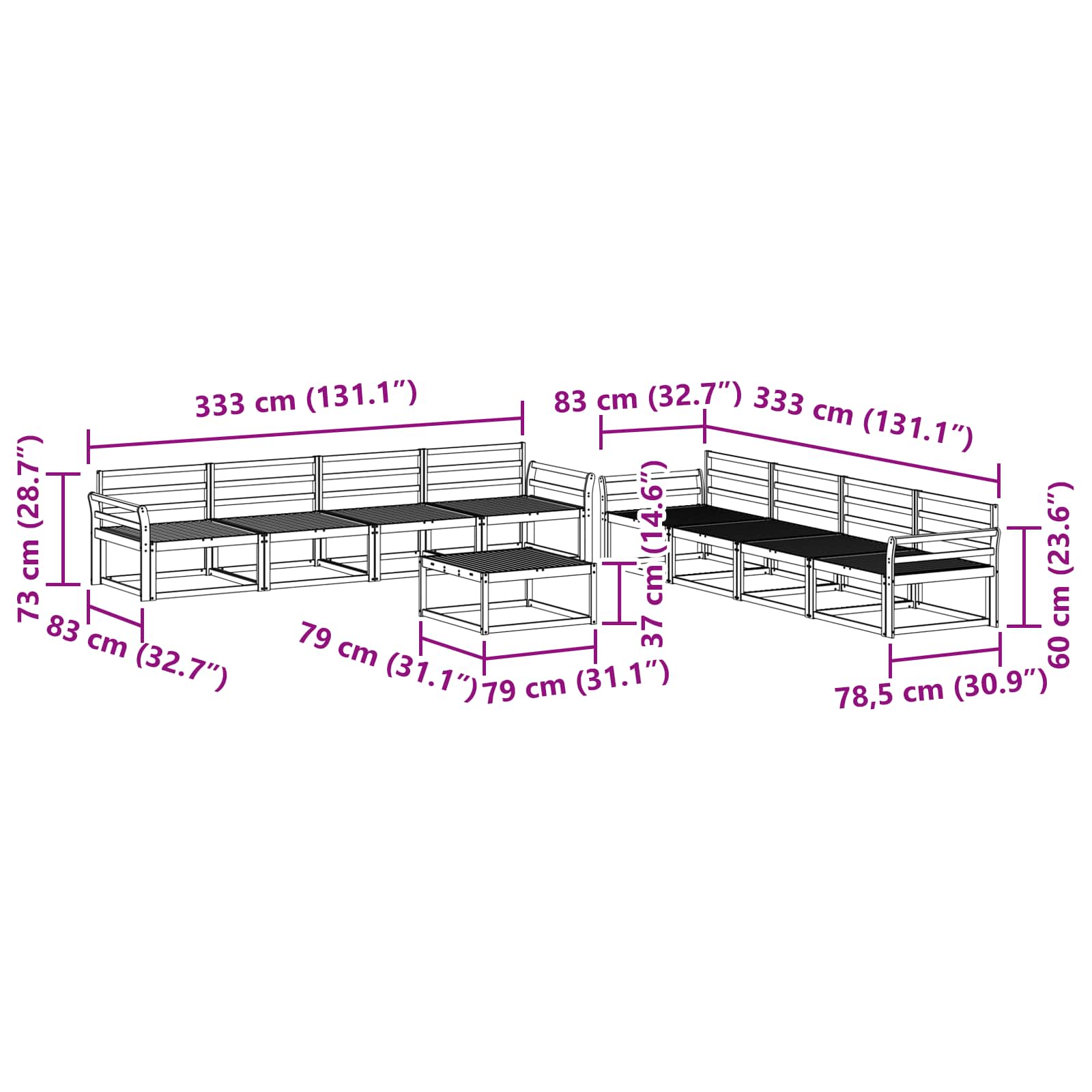 Set vanjskih sofa 9 pcs Bijela 79 x 79 x 37 cm