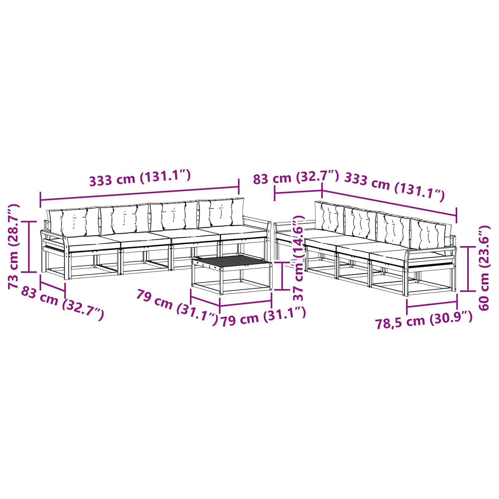 Set vanjskih sofa 9 pcs Bijela i krem 79 x 79 x 37 cm Poliester