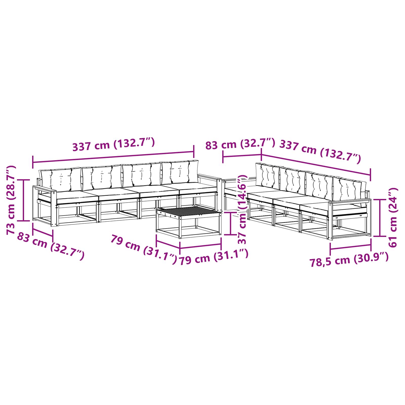 Set vanjskih sofa 9 pcs Bijela i krem 79 x 79 x 37 cm Poliester