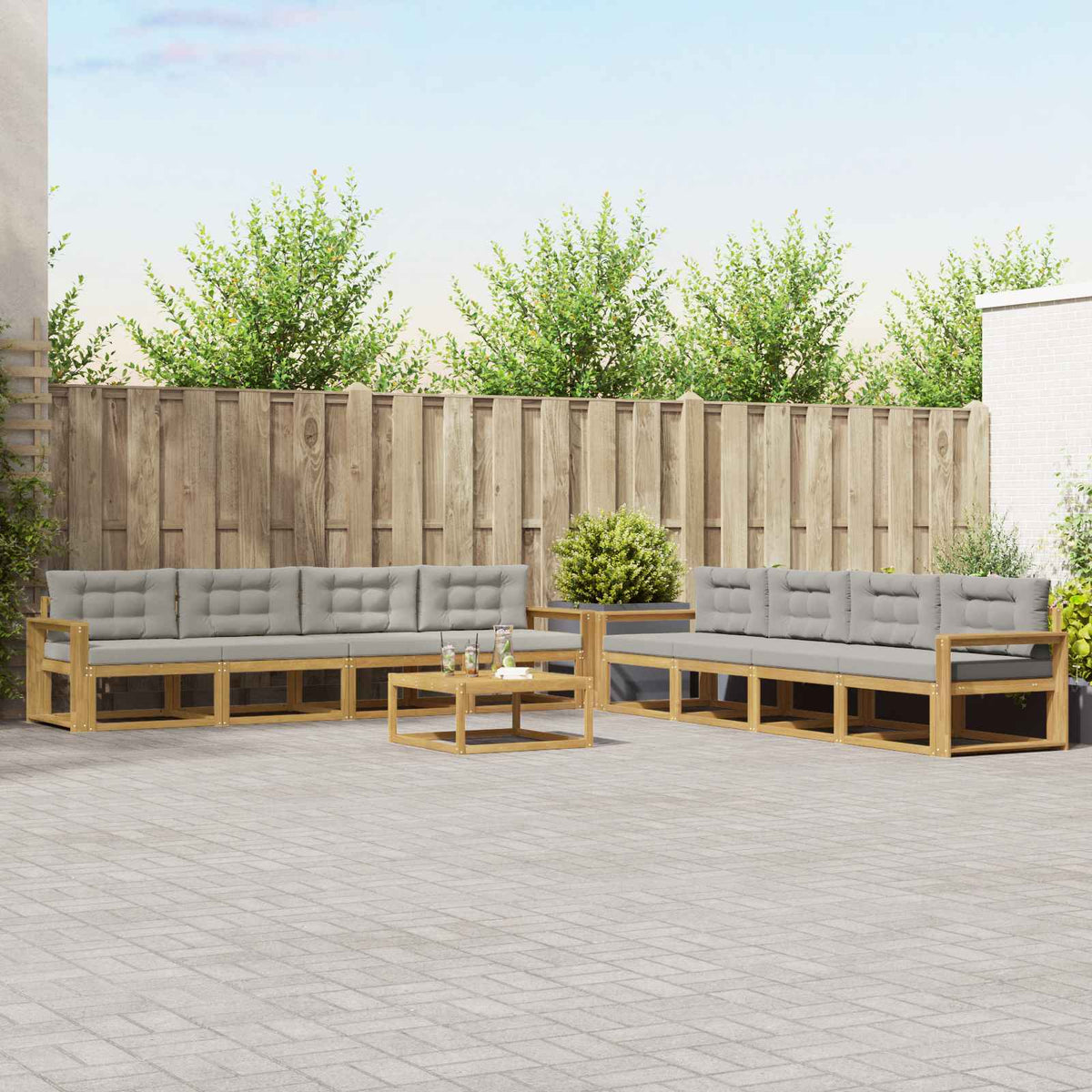 Set vanjskih sofa 9 kom. Bijela i svjetlosiva Poliester