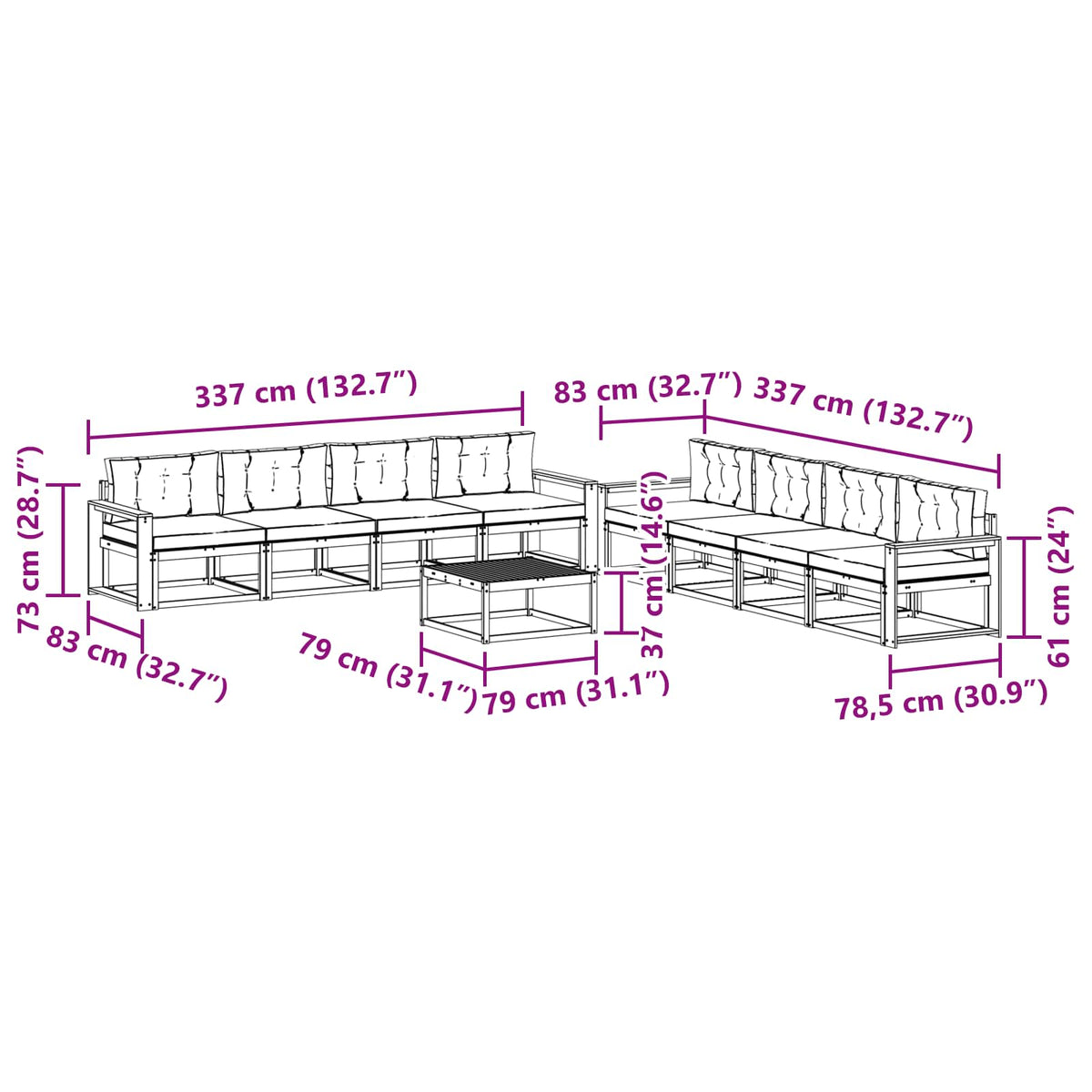 Set vanjskih sofa 9 kom. Bijela i svjetlosiva Poliester