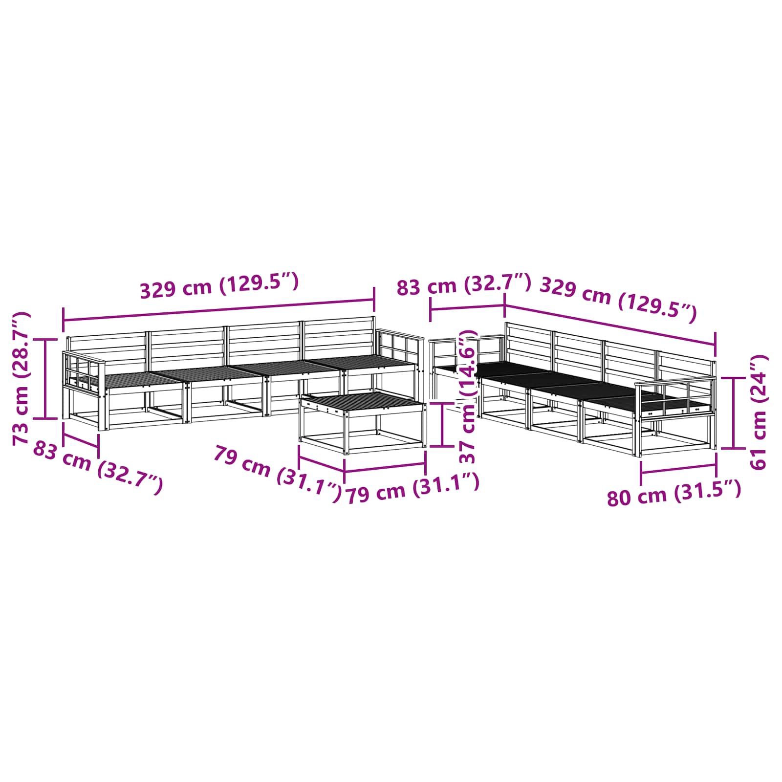 Set vanjskih sofa 9 pcs Bijela 79 x 79 x 37 cm