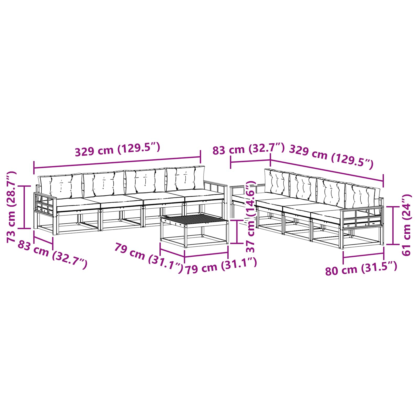 Set vanjskih sofa 9 pcs Bijela i krem 79 x 79 x 37 cm Poliester