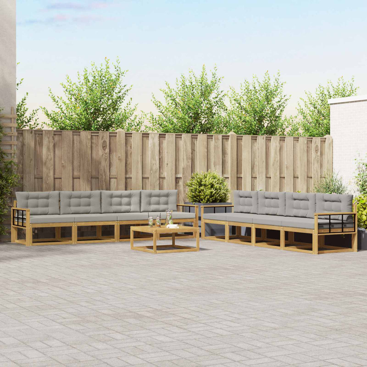 Set vanjskih sofa 9 kom. Bijela i svjetlosiva Poliester