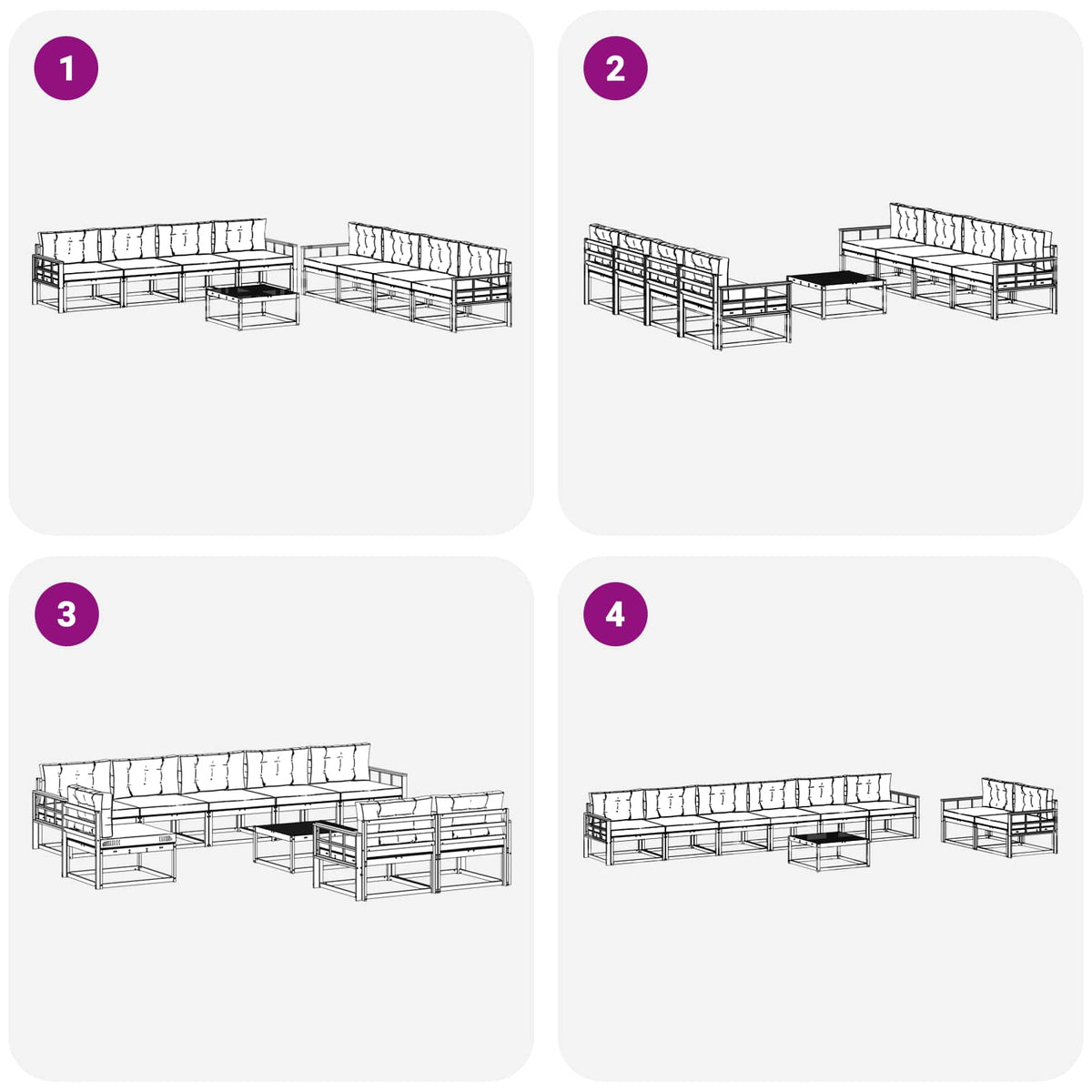 Set vanjskih sofa 9 kom. Bijela i svjetlosiva Poliester