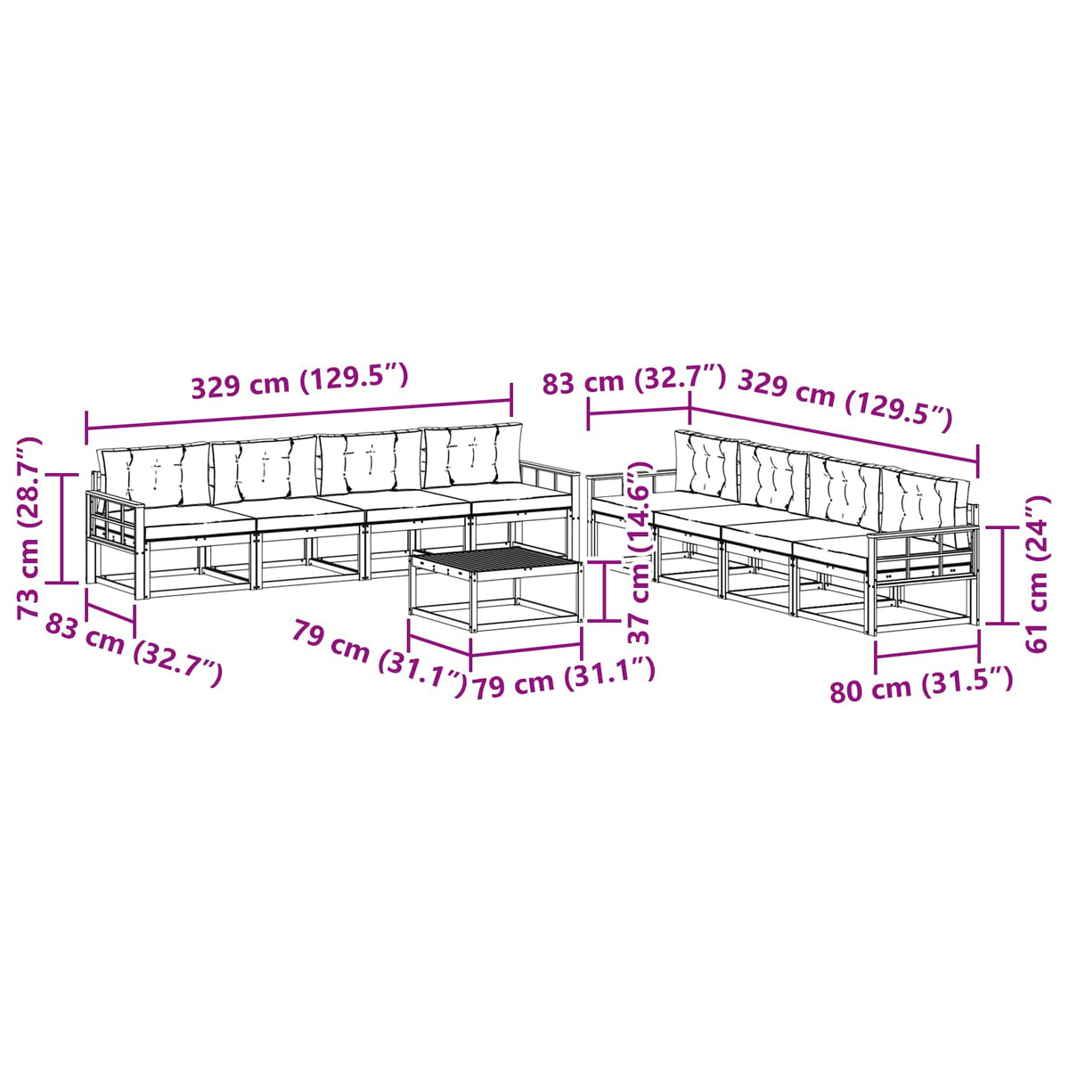 Set vanjskih sofa 9 kom. Bijela i antracit Poliester