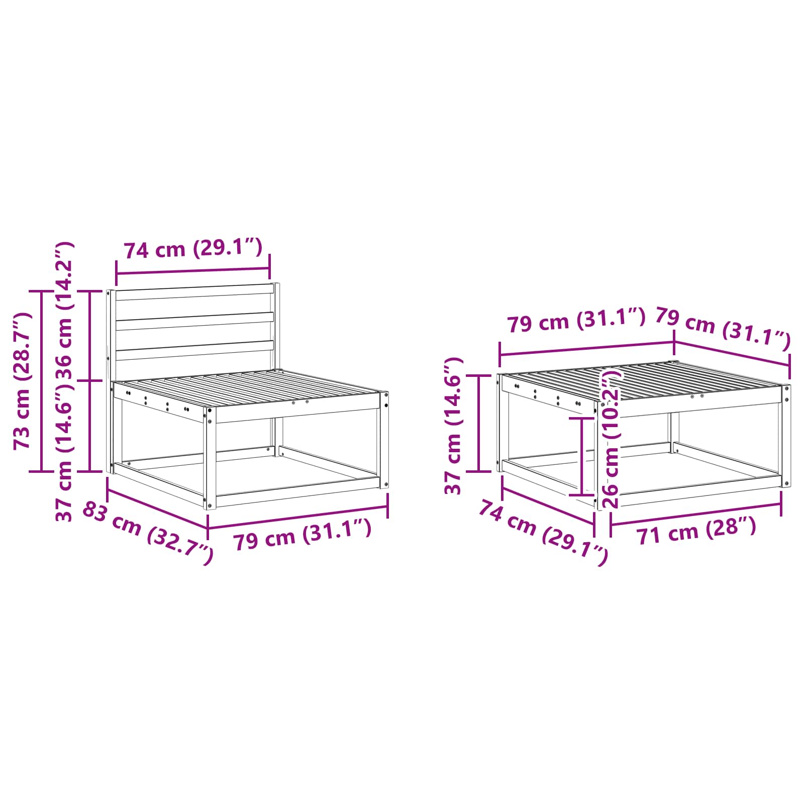Set vanjskih sofa 9 pcs Bijela 79 x 79 x 37 cm