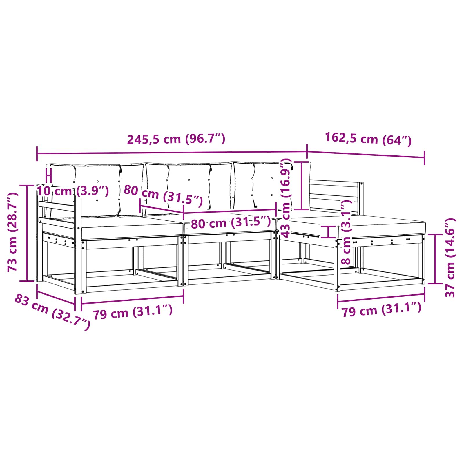 Set vanjskih sofa s jastukom 4 pcs Bijela i bež Poliester