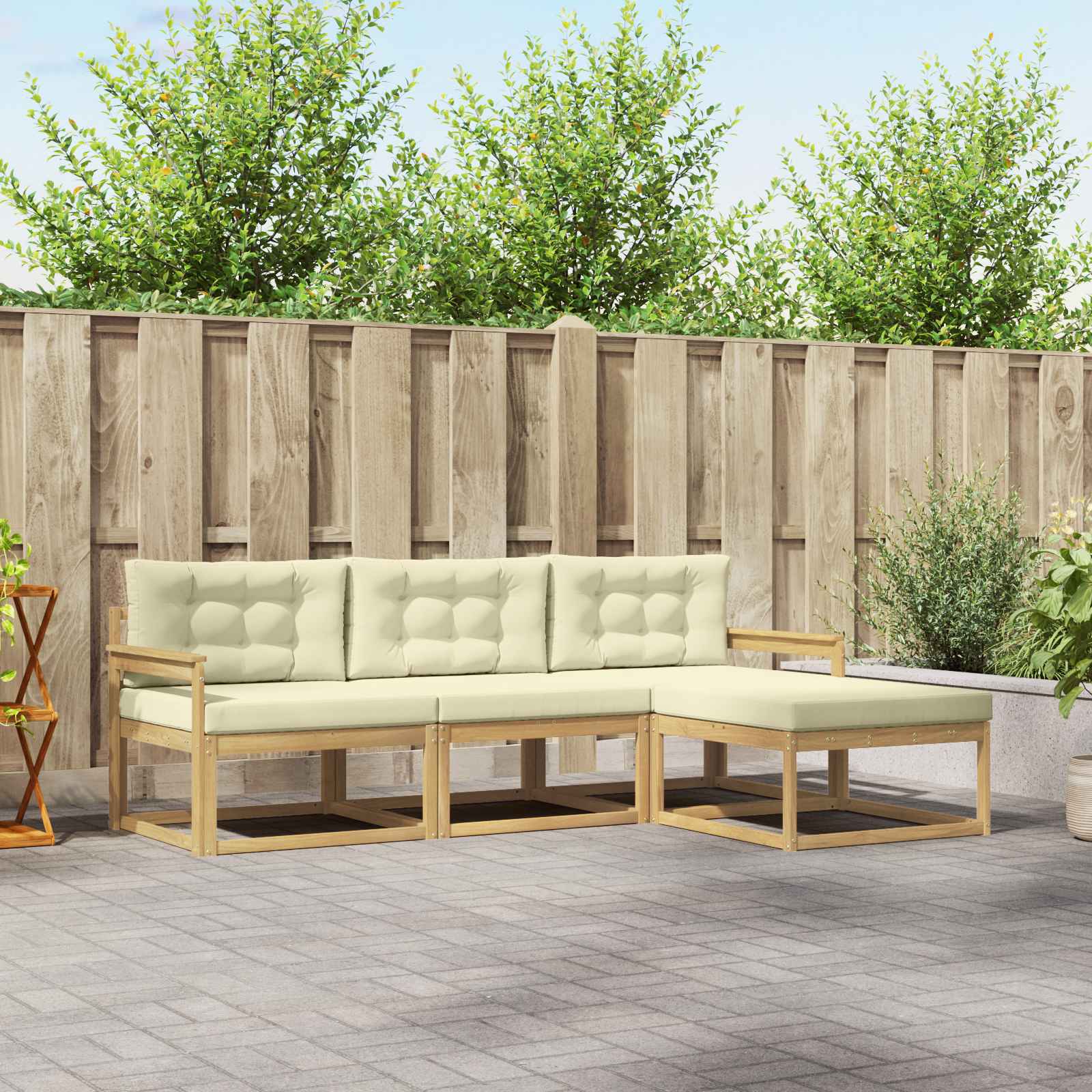 Set vanjskih sofa s jastukom 4 pcs Bijela i krem Poliester