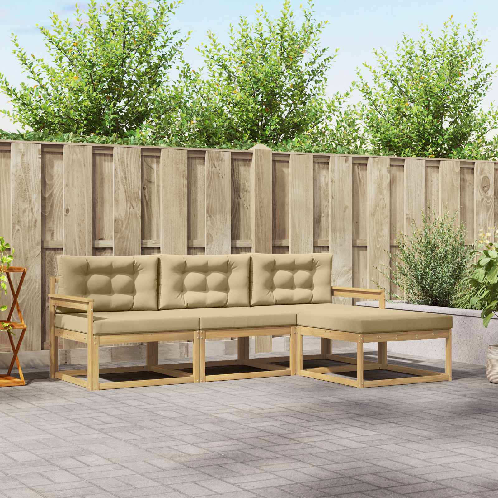 Set vanjskih sofa s jastukom 4 pcs Bijela i bež Poliester