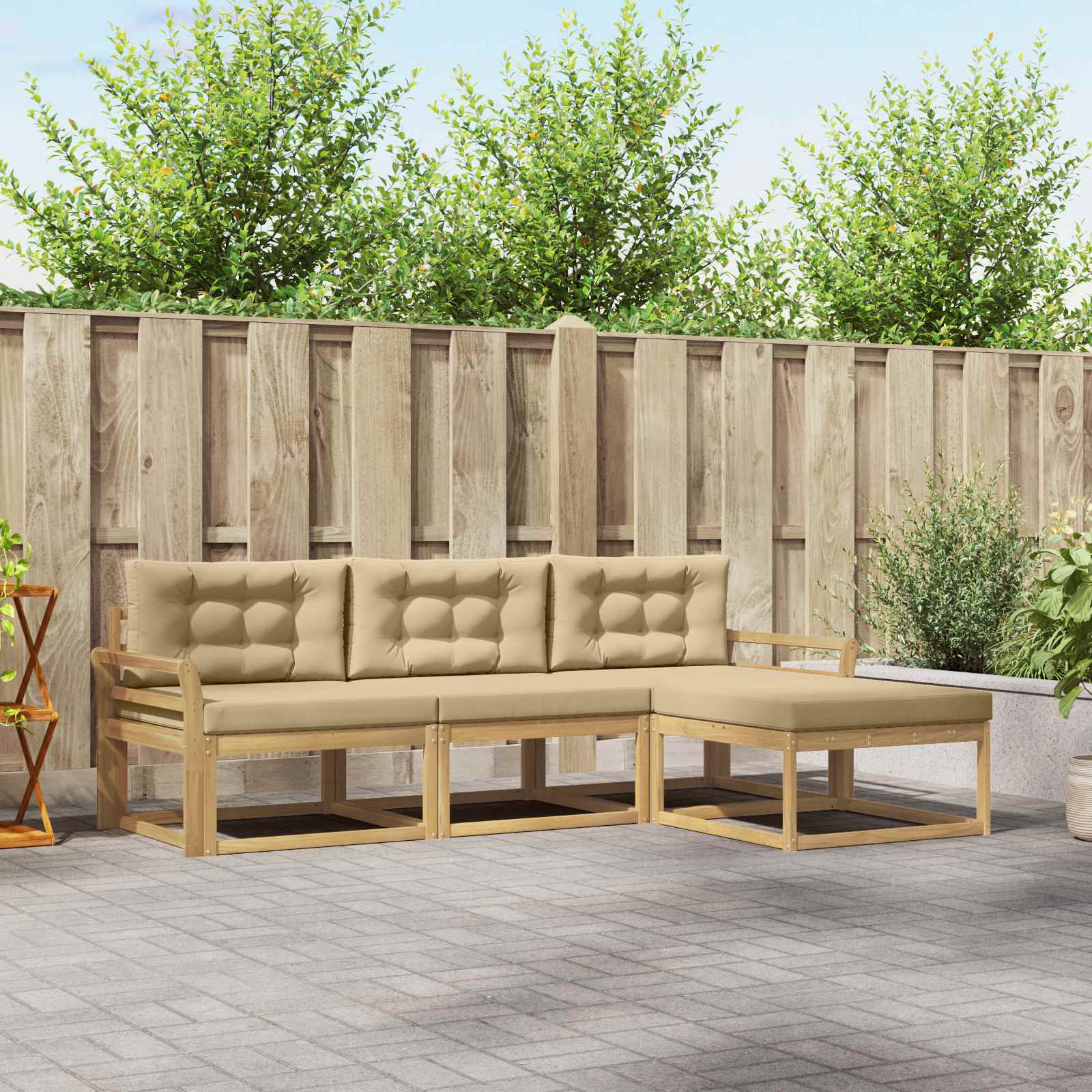 Set vanjskih sofa s jastukom 4 pcs Bijela i bež Poliester