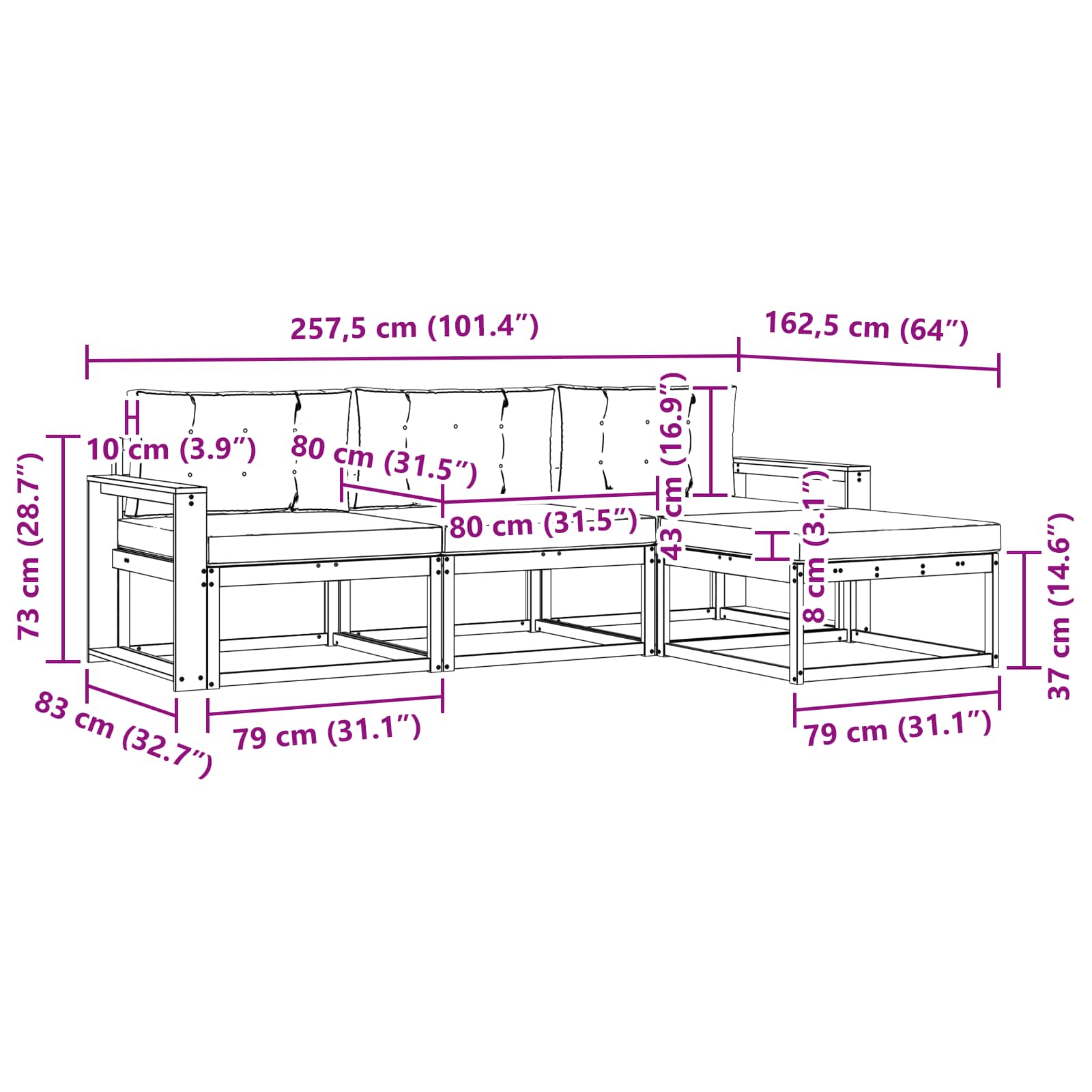 Set vanjskih sofa s jastukom 4 pcs Bijela i antracit Poliester