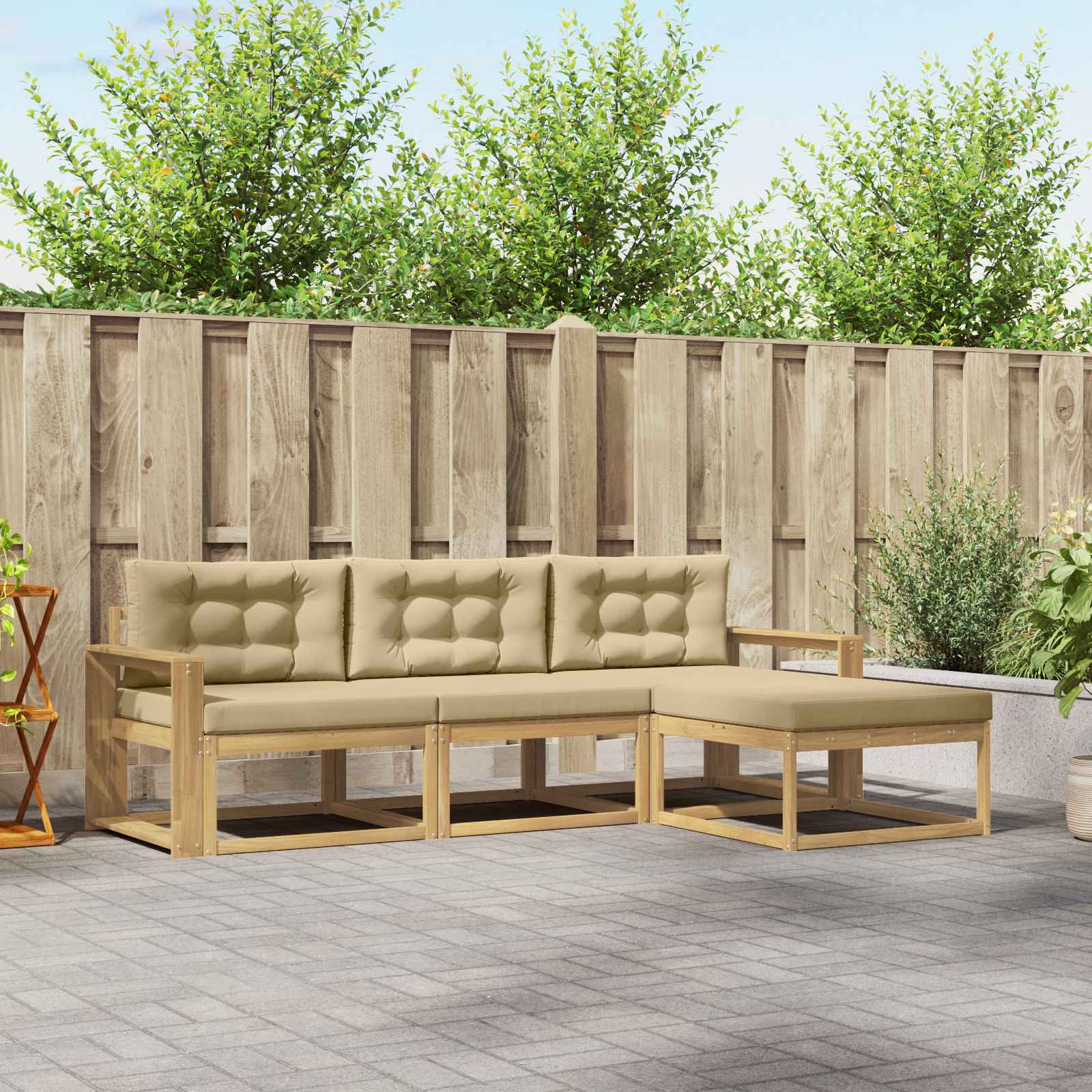 Set vanjskih sofa s jastukom 4 pcs Bijela i bež Poliester