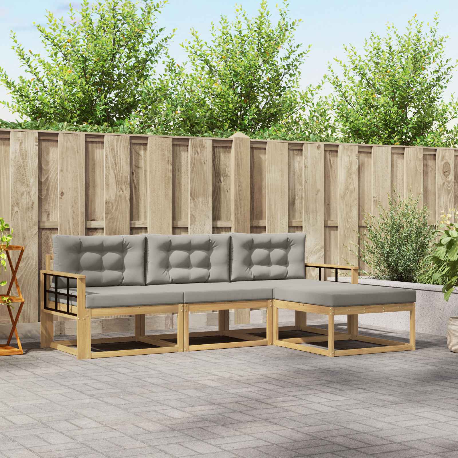 Set vanjskih sofa 4 pcs Bijela i svjetlosiva Poliester