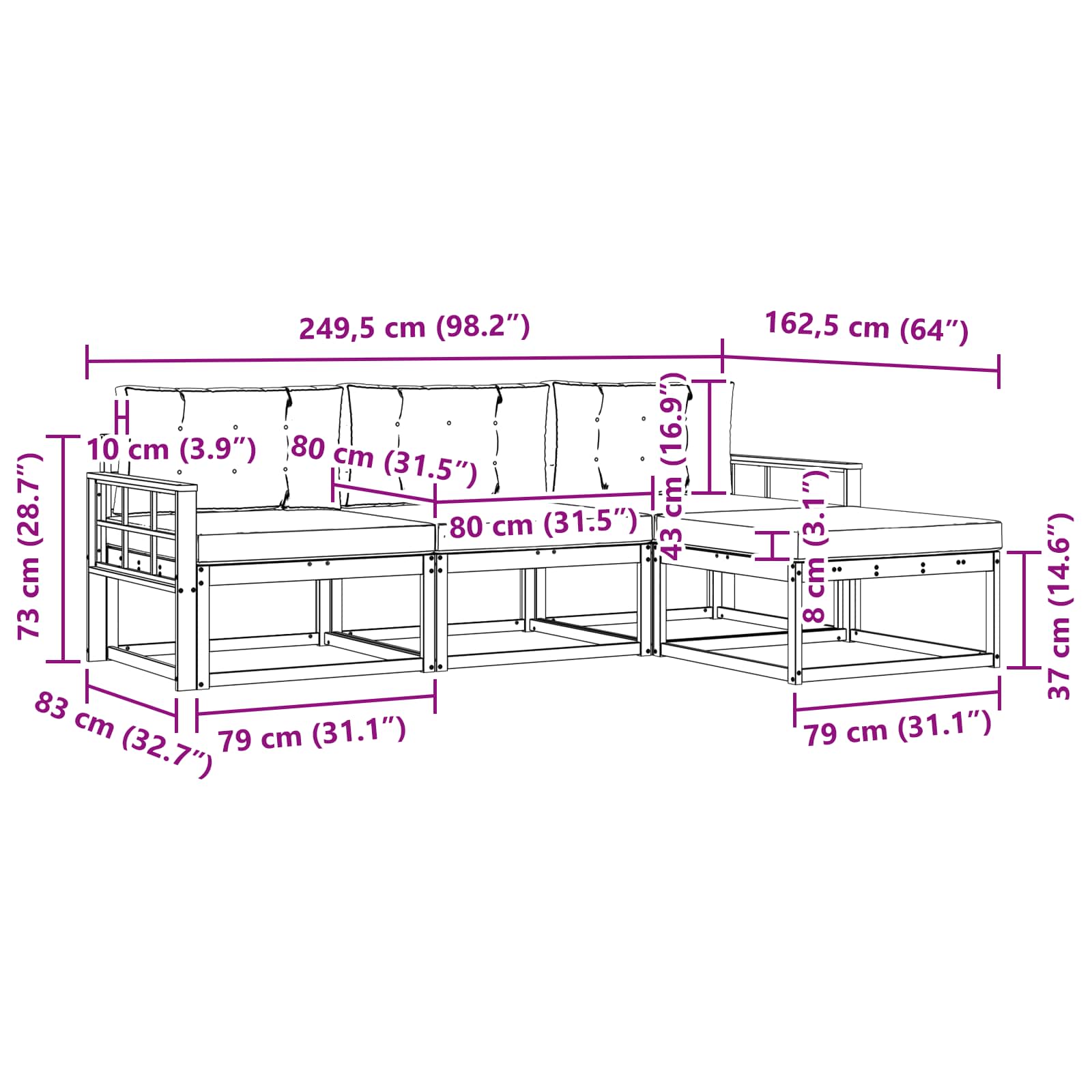 Set vanjskih sofa 4 pcs Bijela i svjetlosiva Poliester