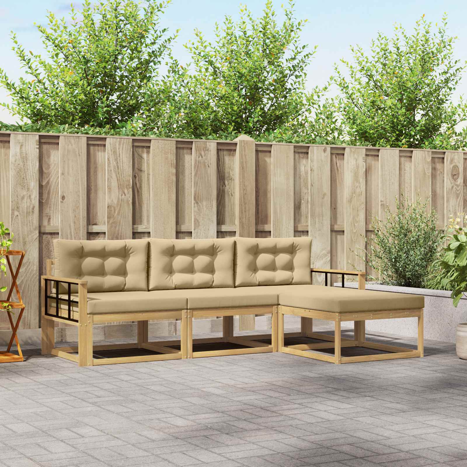 Set vanjskih sofa s jastukom 4 pcs Bijela i bež Poliester