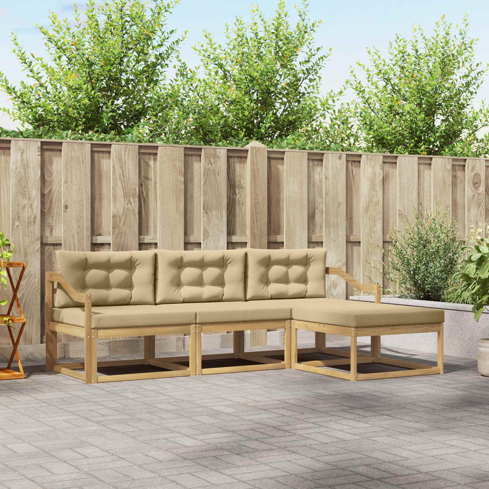 Set vanjskih sofa s jastukom 4 pcs Bijela i bež Poliester