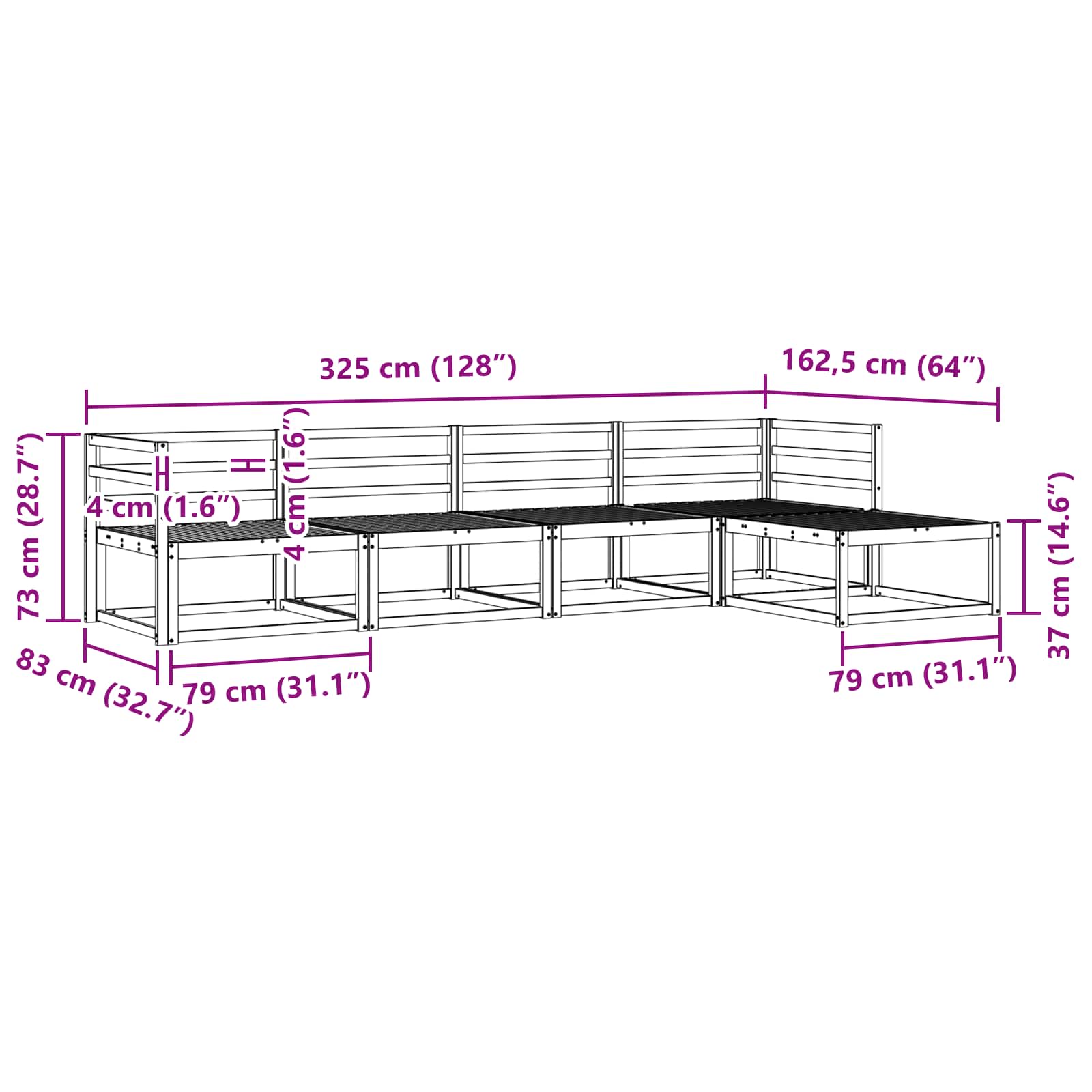 Set vanjskih sofa 5 pcs Bijela 325 x 162,5 x 73 cm