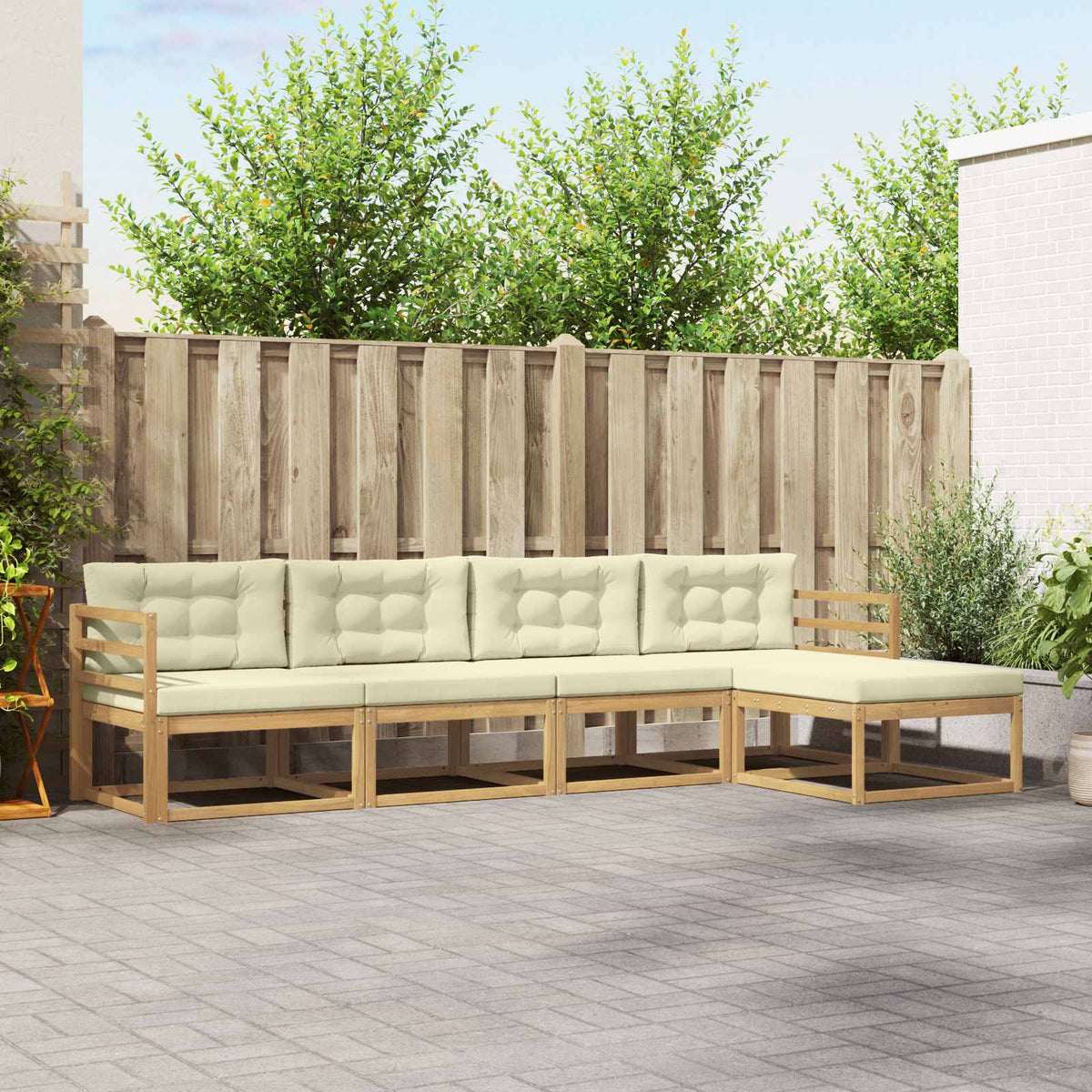 Set vanjskih sofa s jastukom 4 pcs Bijela i krem Poliester