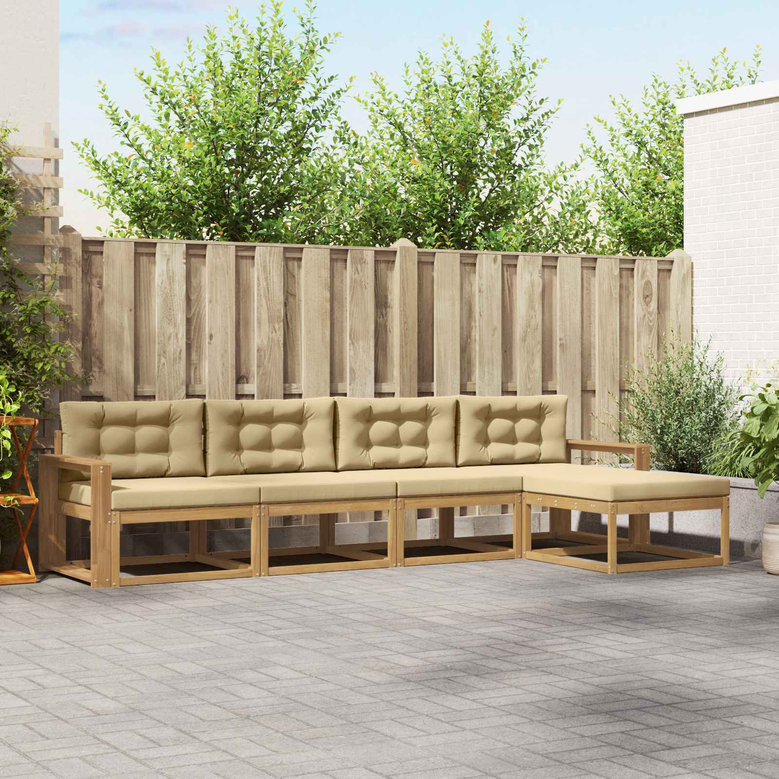 Set vanjskih sofa s jastukom 4 pcs Bijela i bež Poliester