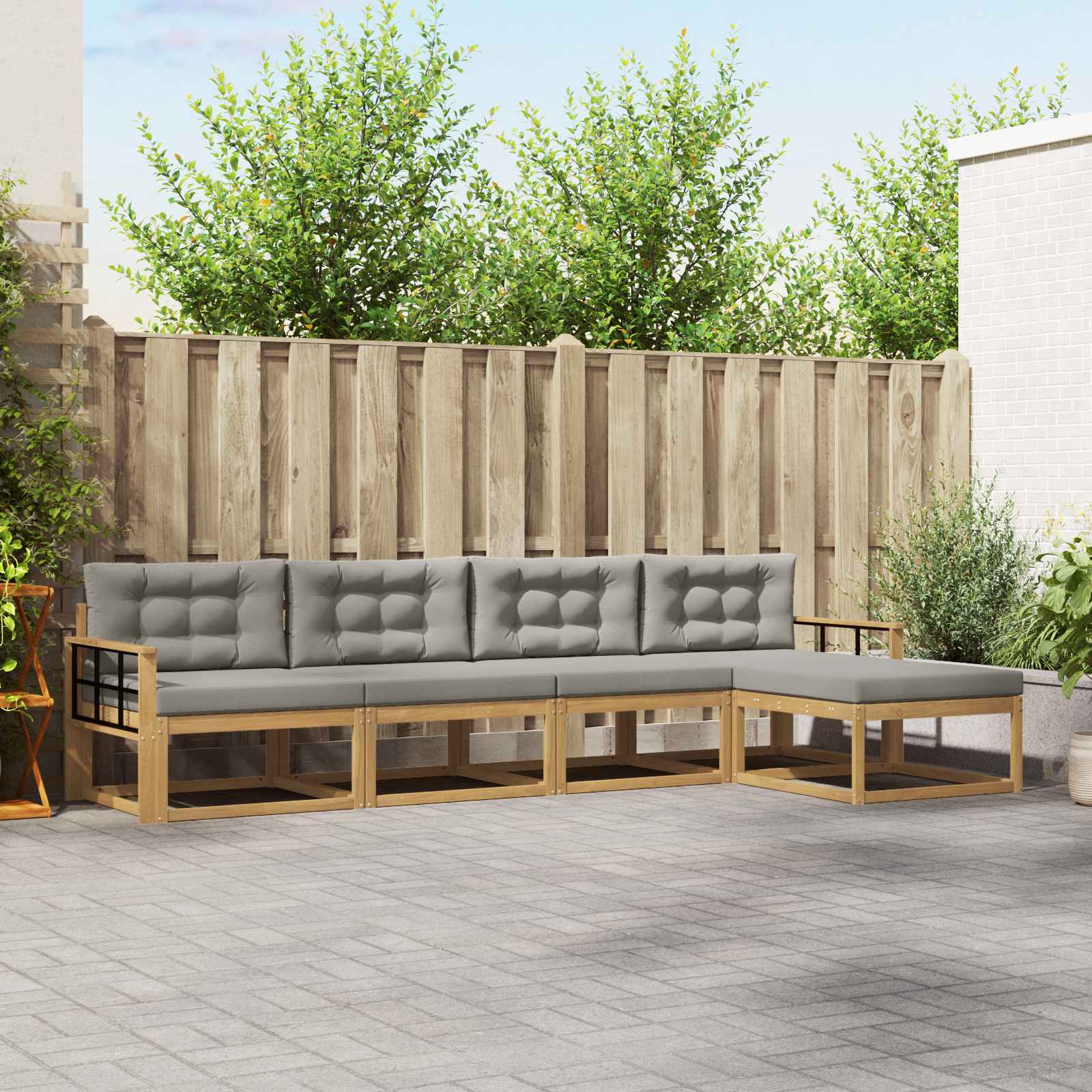 Set vanjskih sofa 4 pcs Bijela i svjetlosiva Poliester