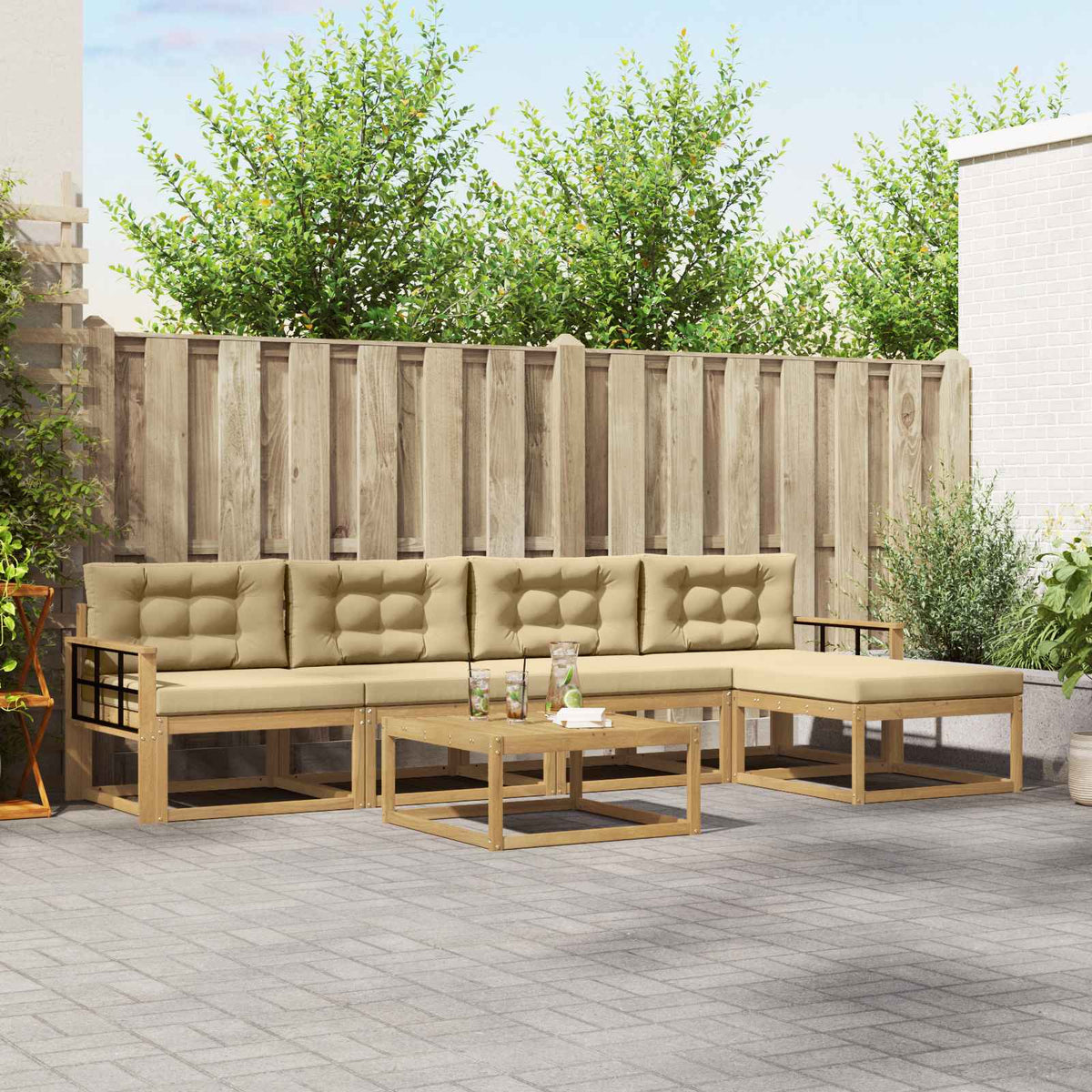 Set vanjskih sofa 6 kom. Bijela i bež Poliester
