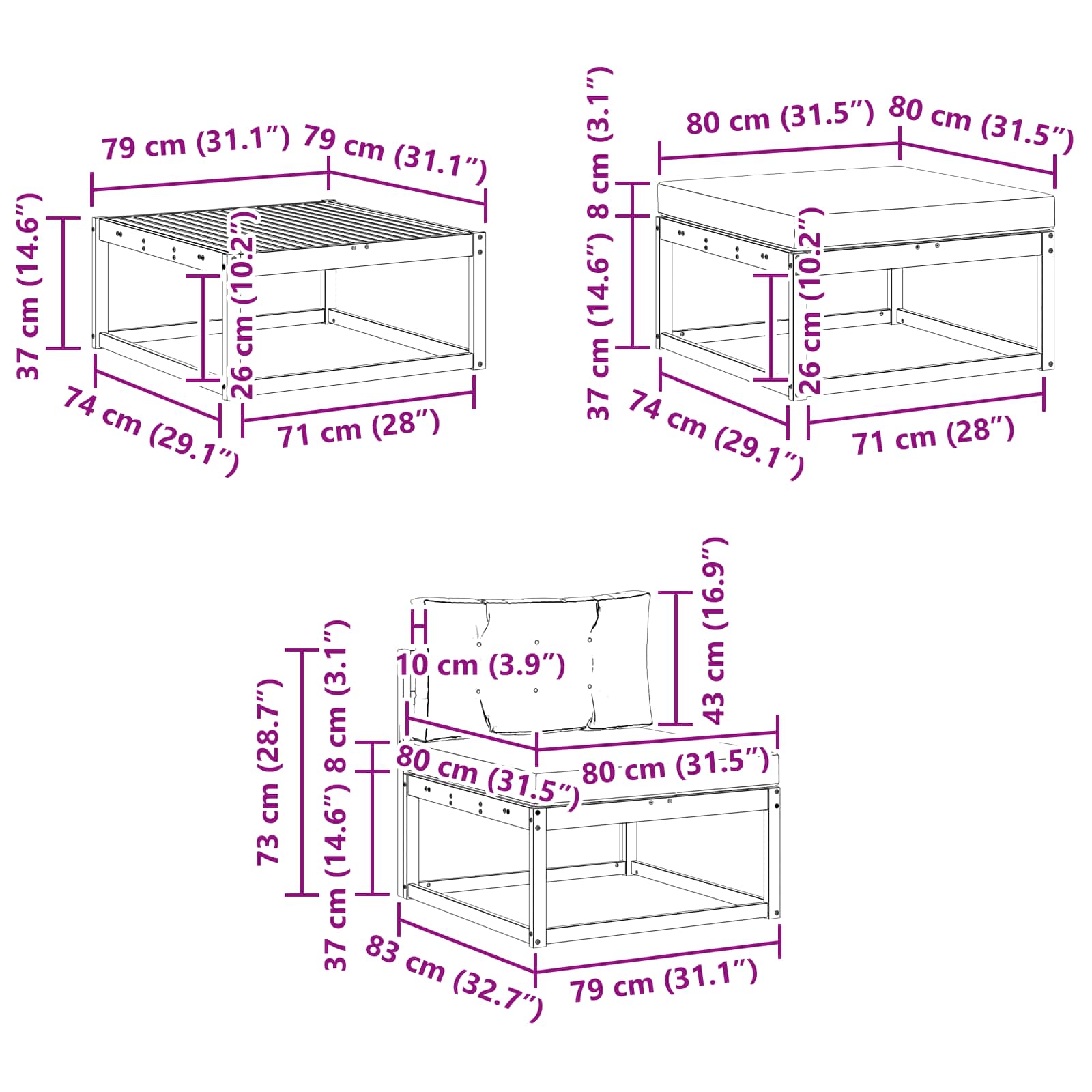 Set vanjskih sofa 6 pcs Bijela i antracit 79 x 79 x 37 cm