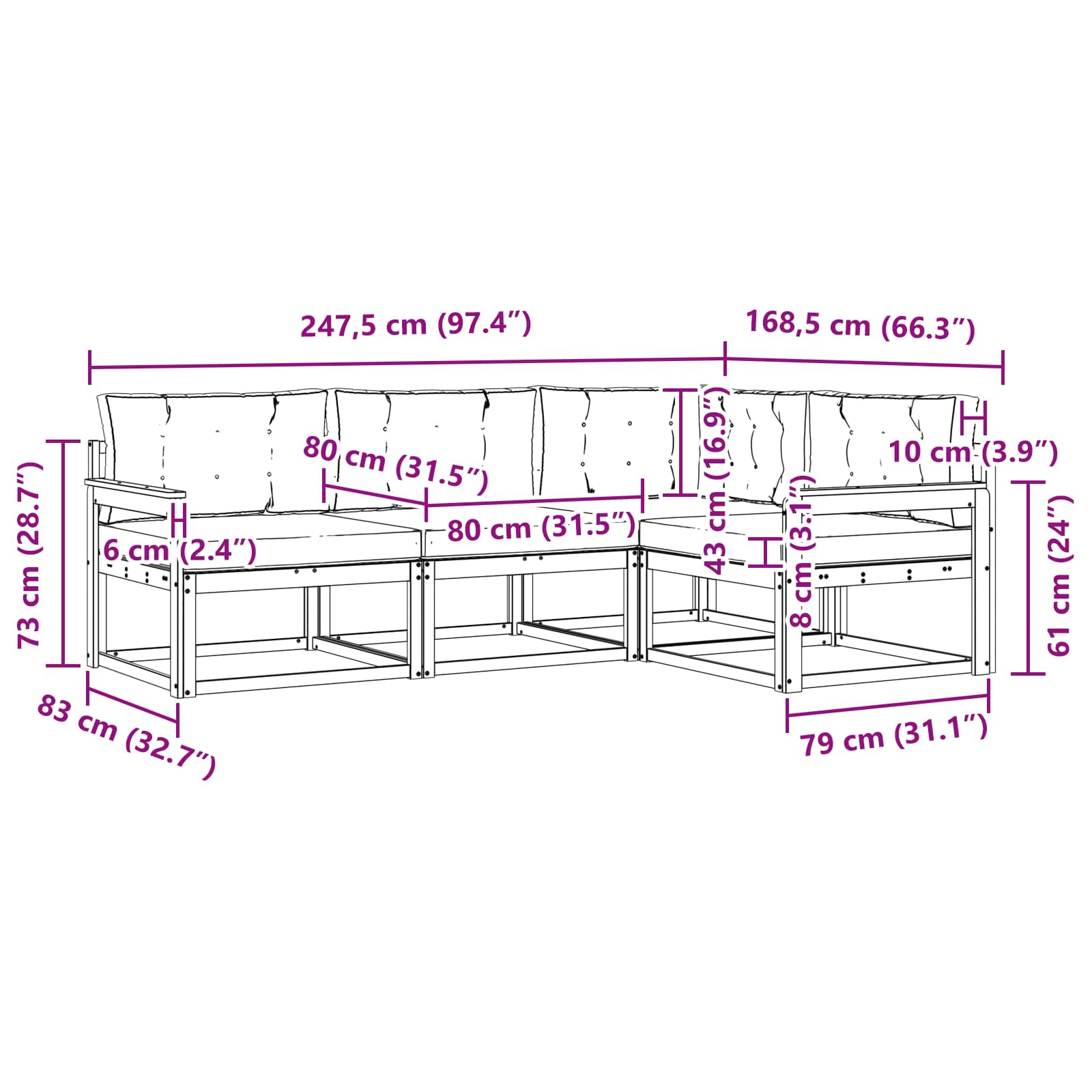 Set vanjskih sofa s jastukom 3 pcs Bijela i antracit Poliester
