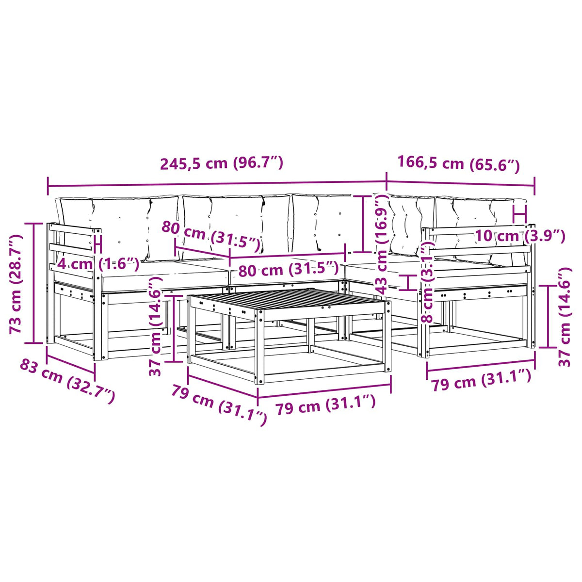 Set vanjskih sofa 5 pcs Bijela i antracit 79 x 79 x 37 cm
