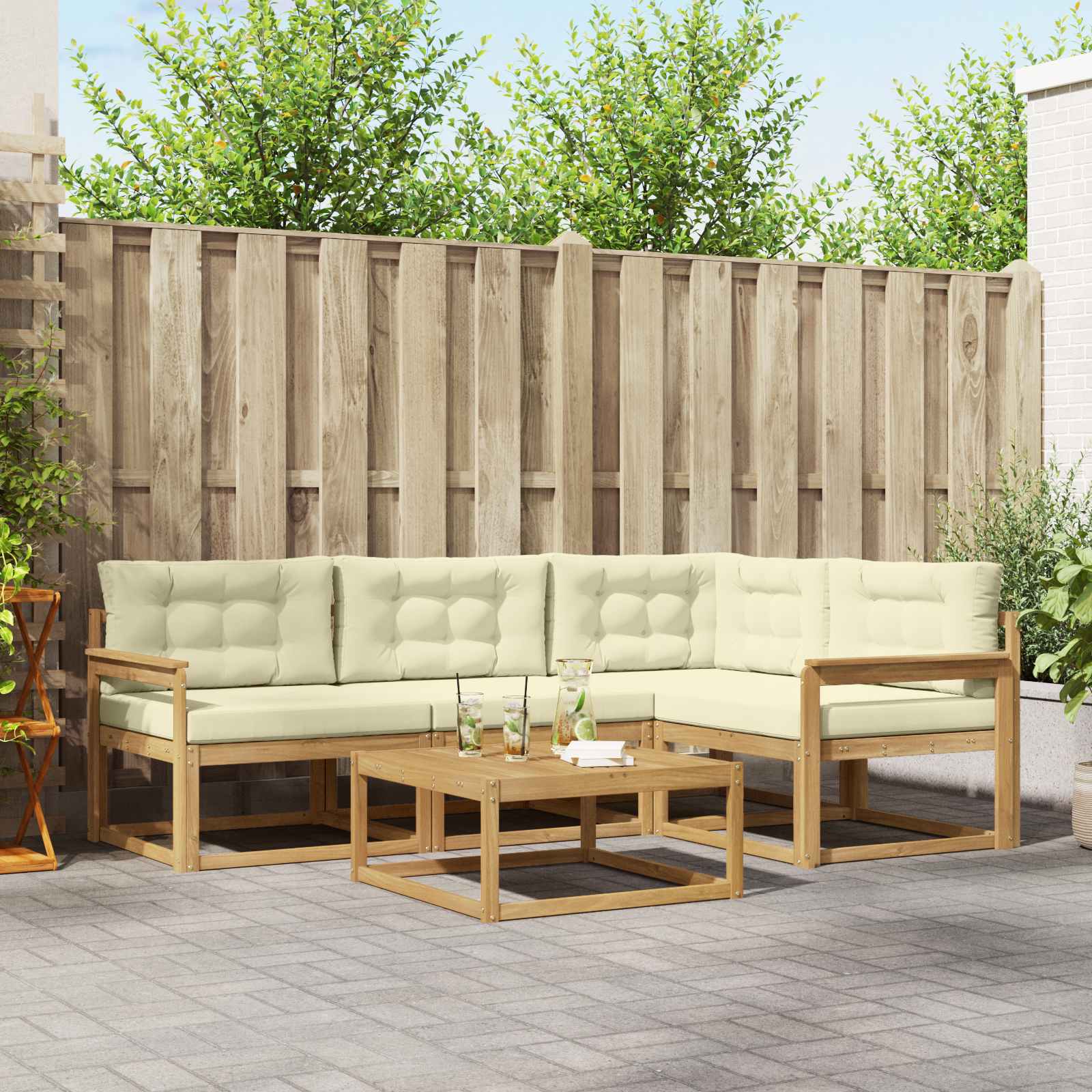 Set vanjskih sofa 5 pcs Bijela i krem 79 x 79 x 37 cm Poliester