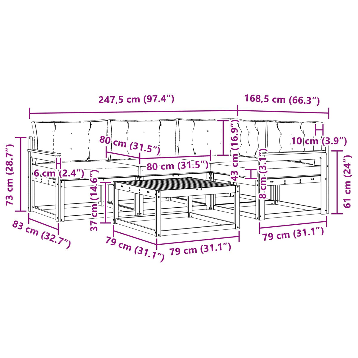 Set vanjskih sofa 5 pcs Bijela i krem 79 x 79 x 37 cm Poliester