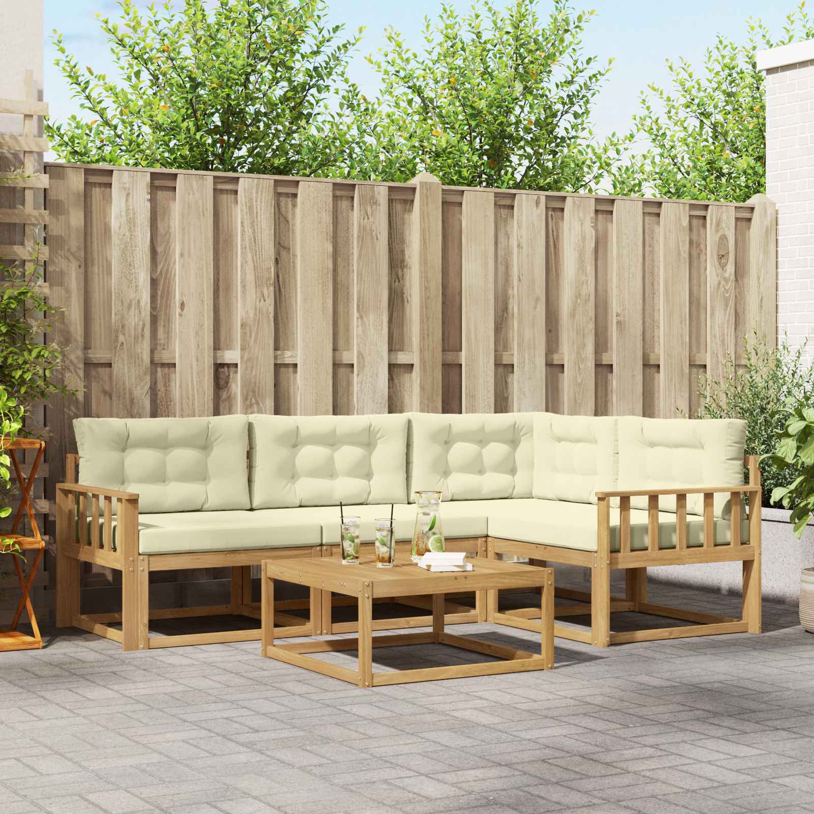 Set vanjskih sofa 5 pcs Bijela i krem 79 x 79 x 37 cm Poliester