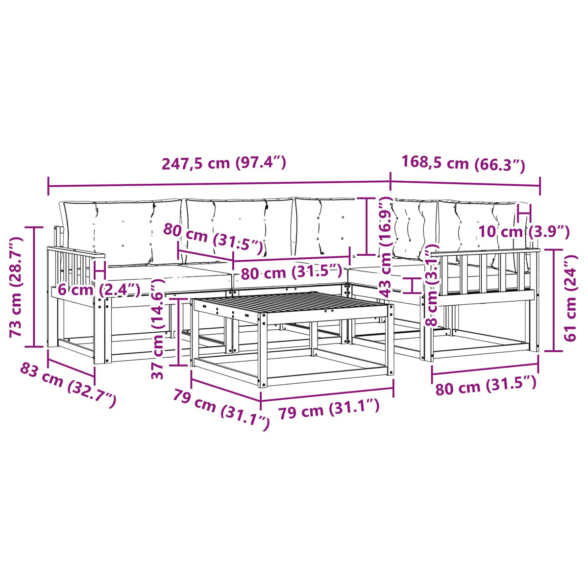Set vanjskih sofa 5 pcs Bijela i krem 79 x 79 x 37 cm Poliester