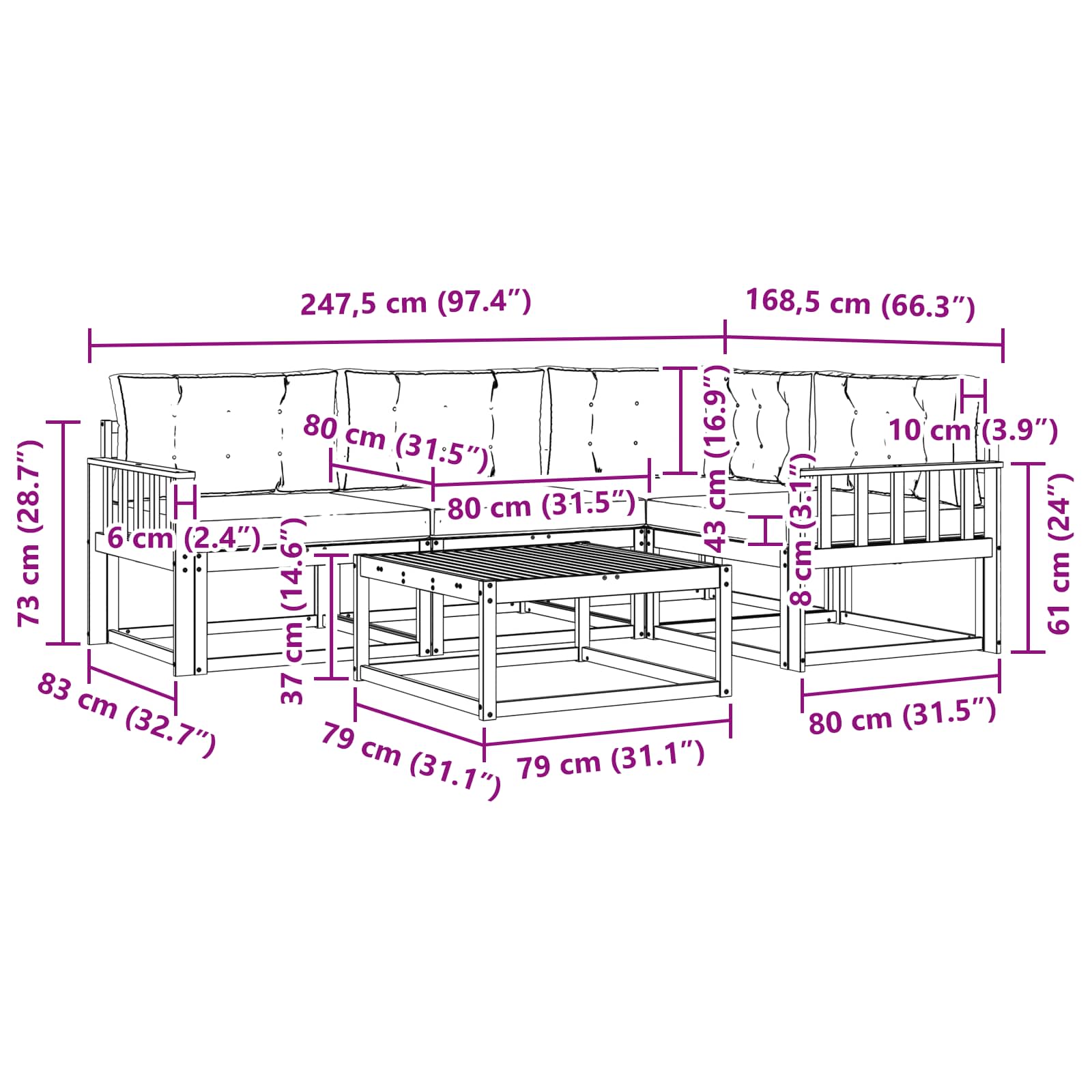 Set vanjskih sofa 5 pcs Bijela i bež 79 x 79 x 37 cm Poliester
