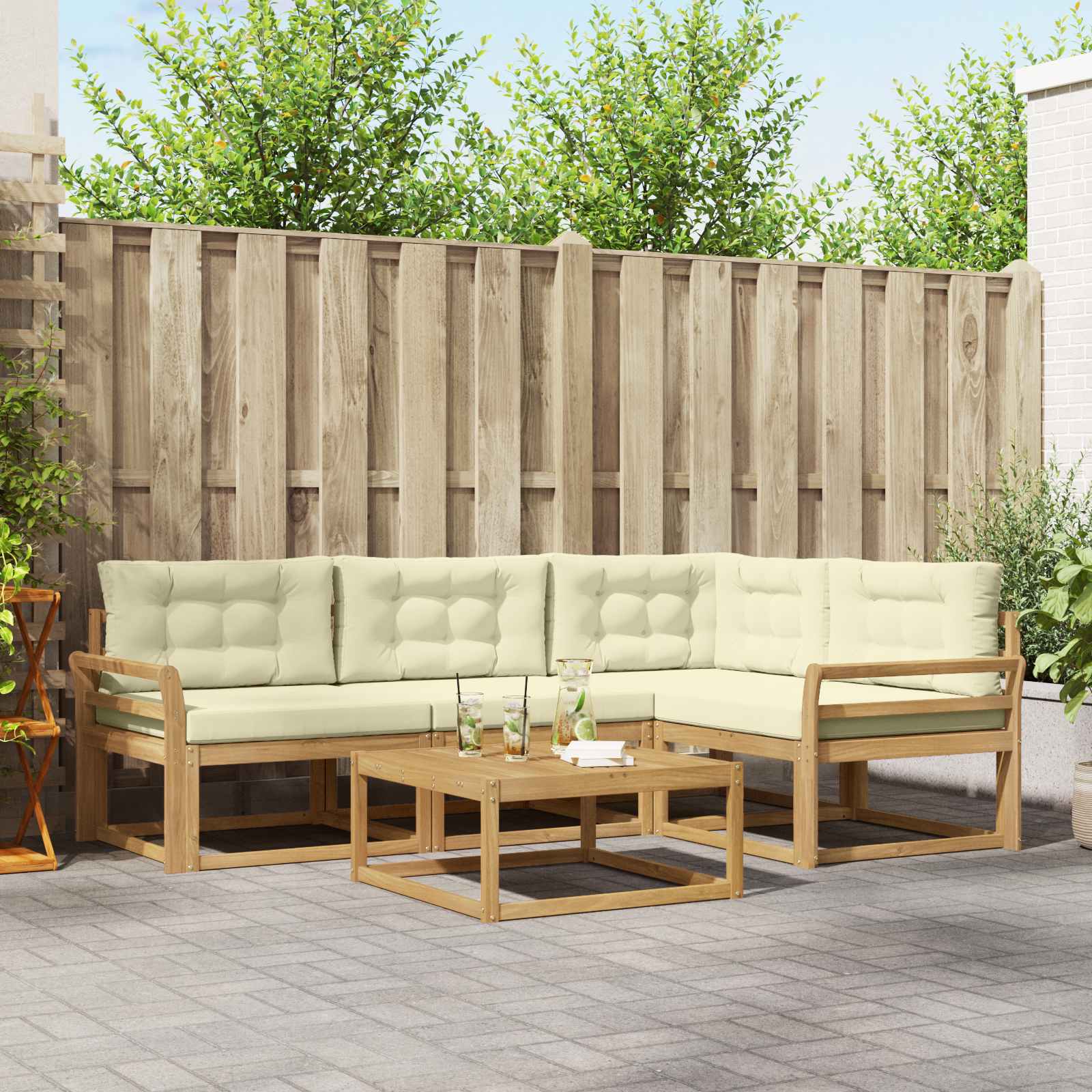 Set vanjskih sofa 5 pcs Bijela i krem 79 x 79 x 37 cm Poliester