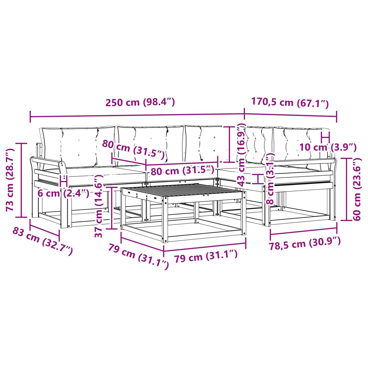 Set vanjskih sofa 5 pcs Bijela i antracit 79 x 79 x 37 cm
