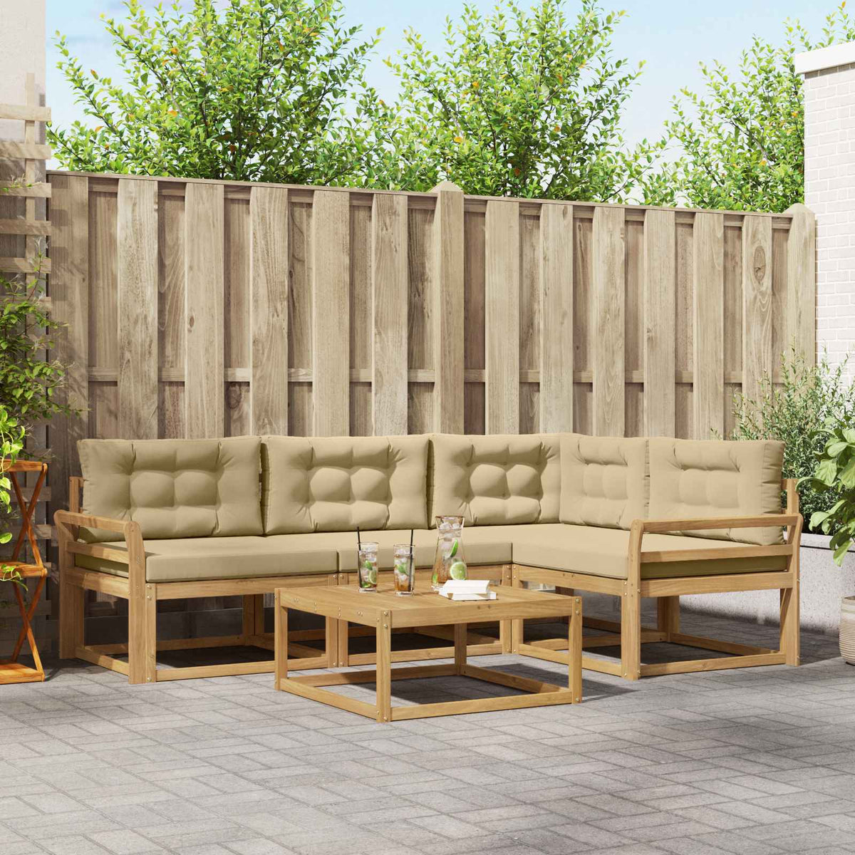 Set vanjskih sofa 5 pcs Bijela i bež 79 x 79 x 37 cm Poliester
