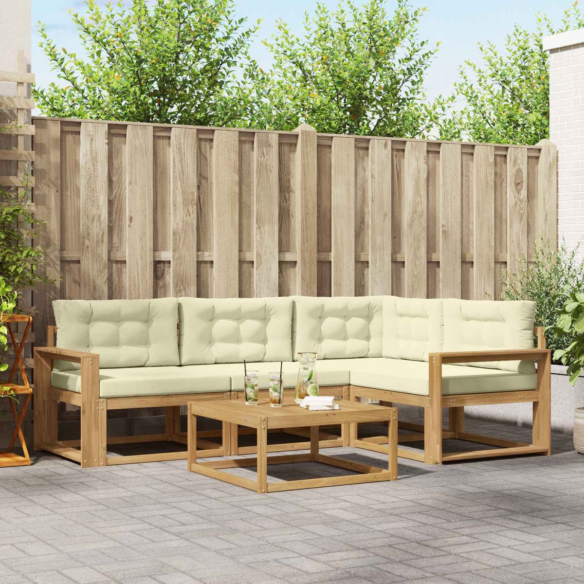 Set vanjskih sofa 5 kom. Bijela i krem Poliester
