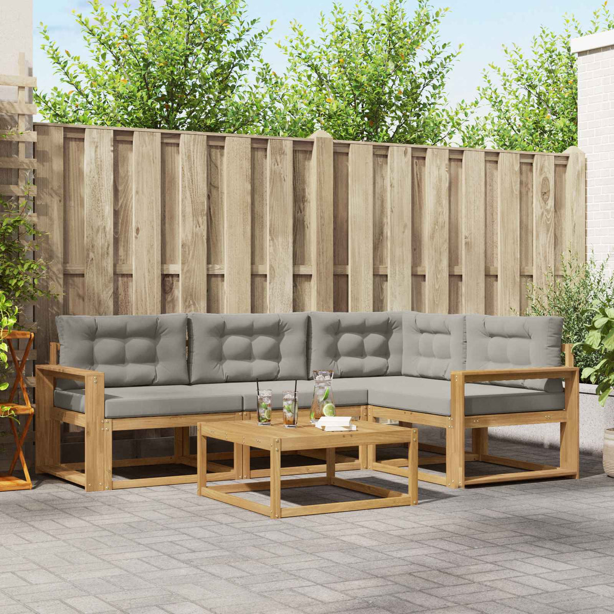 Set vanjskih sofa 5 kom. Bijela i svjetlosiva Poliester