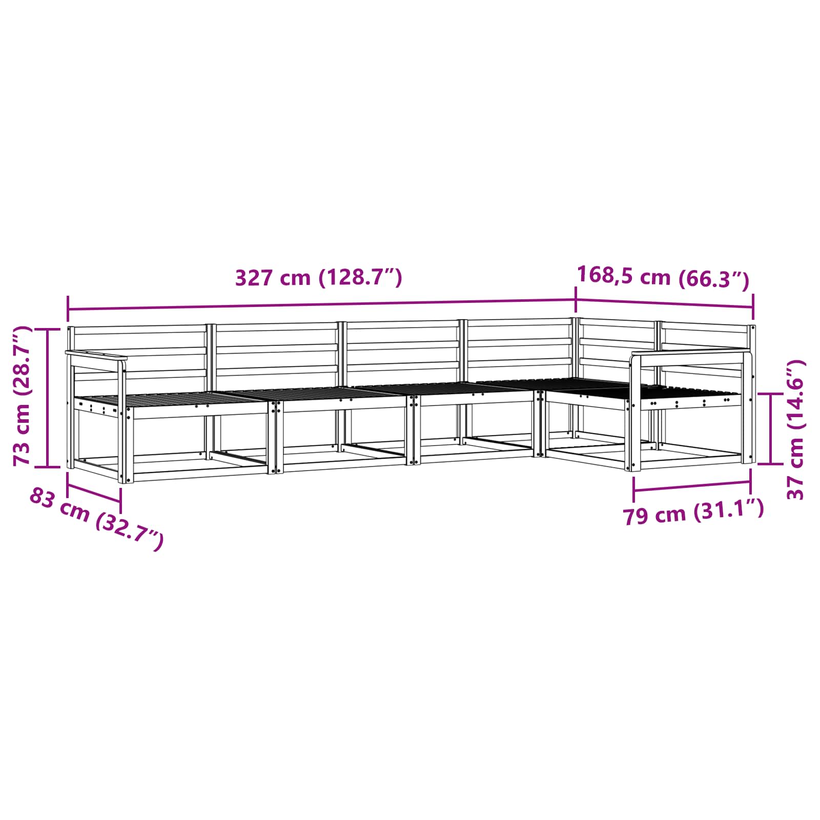 Set vanjskih sofa 5 pcs Bijela 327 x 168,5 x 73 cm